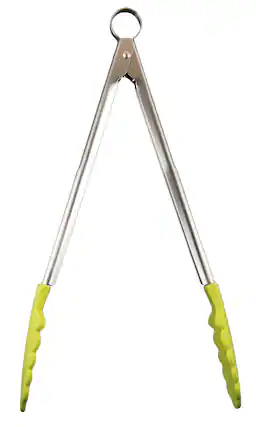Front. Cuisipro - 12 Inch Silicone Locking Tongs, Apple Green - Green.