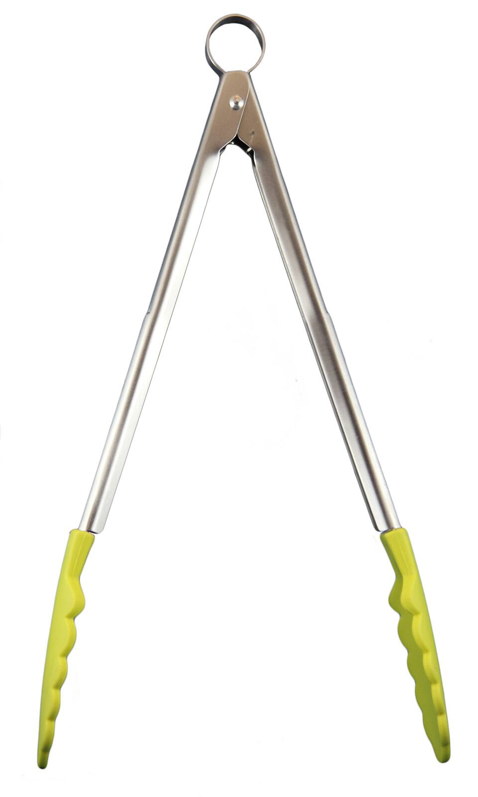 Front. Cuisipro - 12 Inch Silicone Locking Tongs, Apple Green - Green.