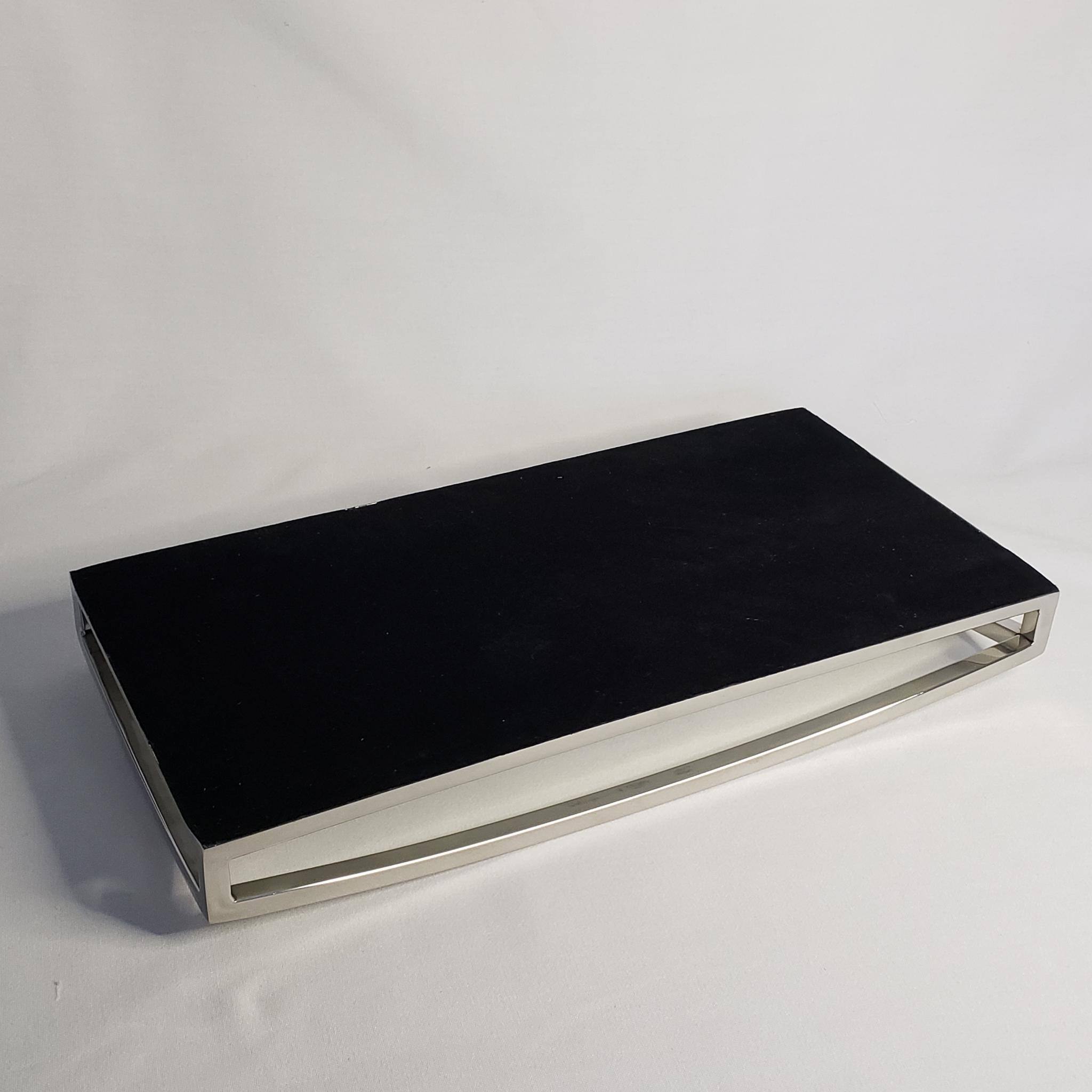Back. Jiallo - Silver Metallic Rectangular vanity tray with mirror 15.75 x 8" - Silver.