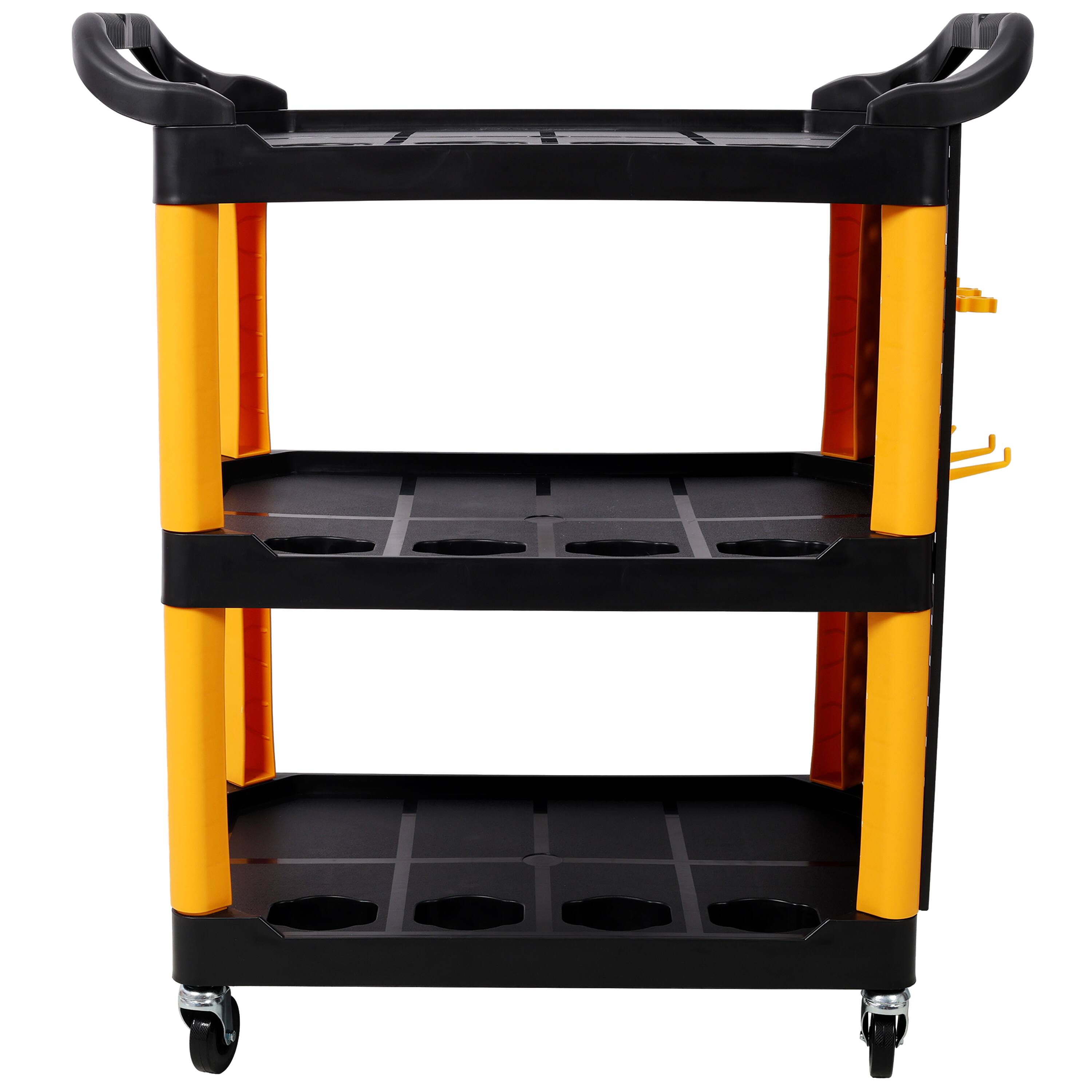 Alt View 4. ELEMENT ACE - 3-Tier Rolling Auto Detailing Cart with Wheels, Panel & Hooks - Garage, Workshop, Repair Shop Tool Storage - Yellow+Black.