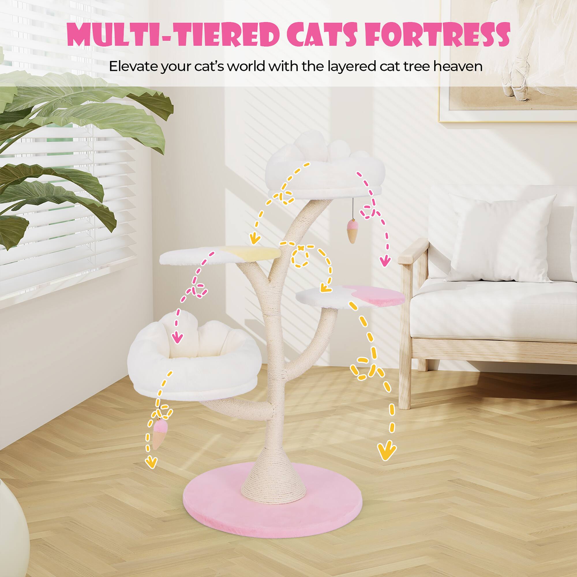 MULTI-TIERED CATS FORTRESS  
Elevate your cat's world with the layered cat tree heaven