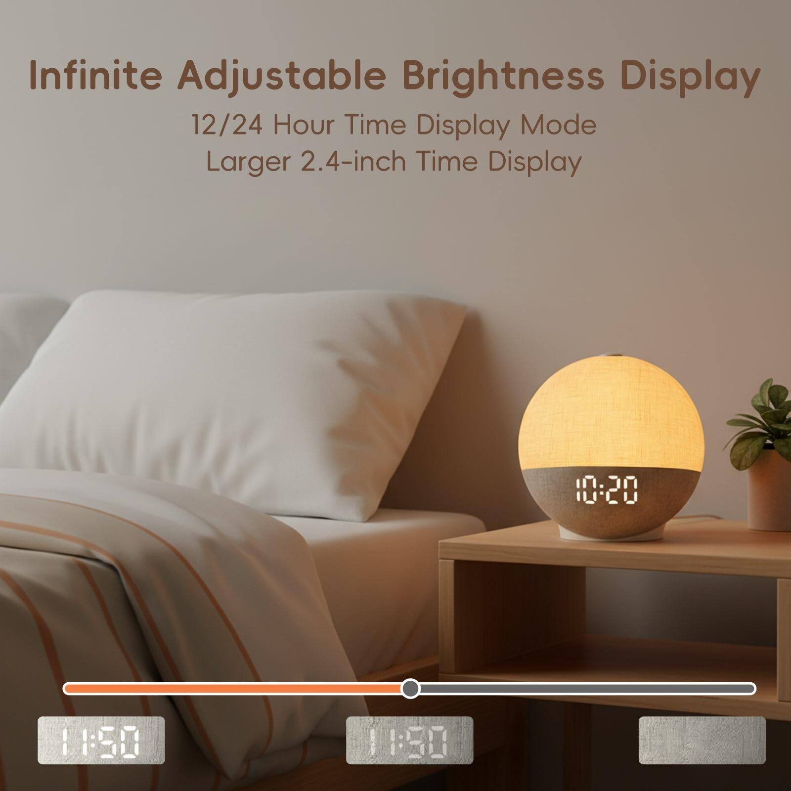 Infinite Adjustable Brightness Display  
12/24 Hour Time Display Mode  
Larger 2.4-inch Time Display  

10:20  
11:50  
11:50
