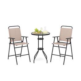 Kadyn - 3 Pieces Outdoor Bistro Set, Small Patio Conversation Furniture Set with Seat and Back Cushions-Gray - Beige