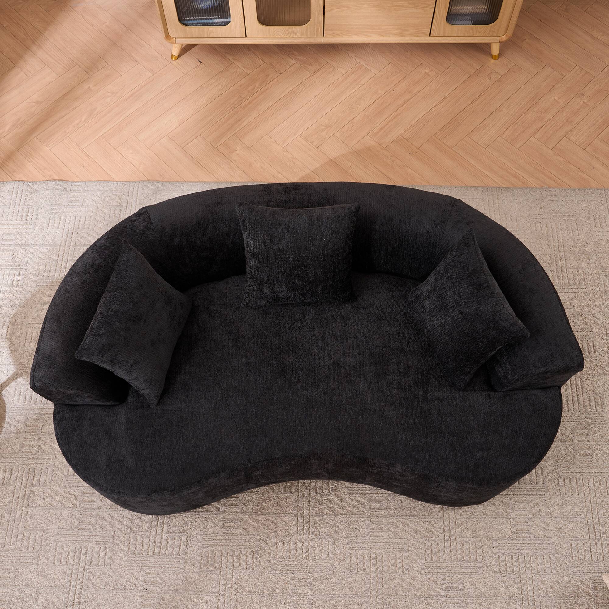 Alt View 2. GOODSILO - Modern Crescent-Shaped Sofa with Deep Cushions and Self-Inflating Foam, Three-Seater Design for Ultimate Comfort - Black.