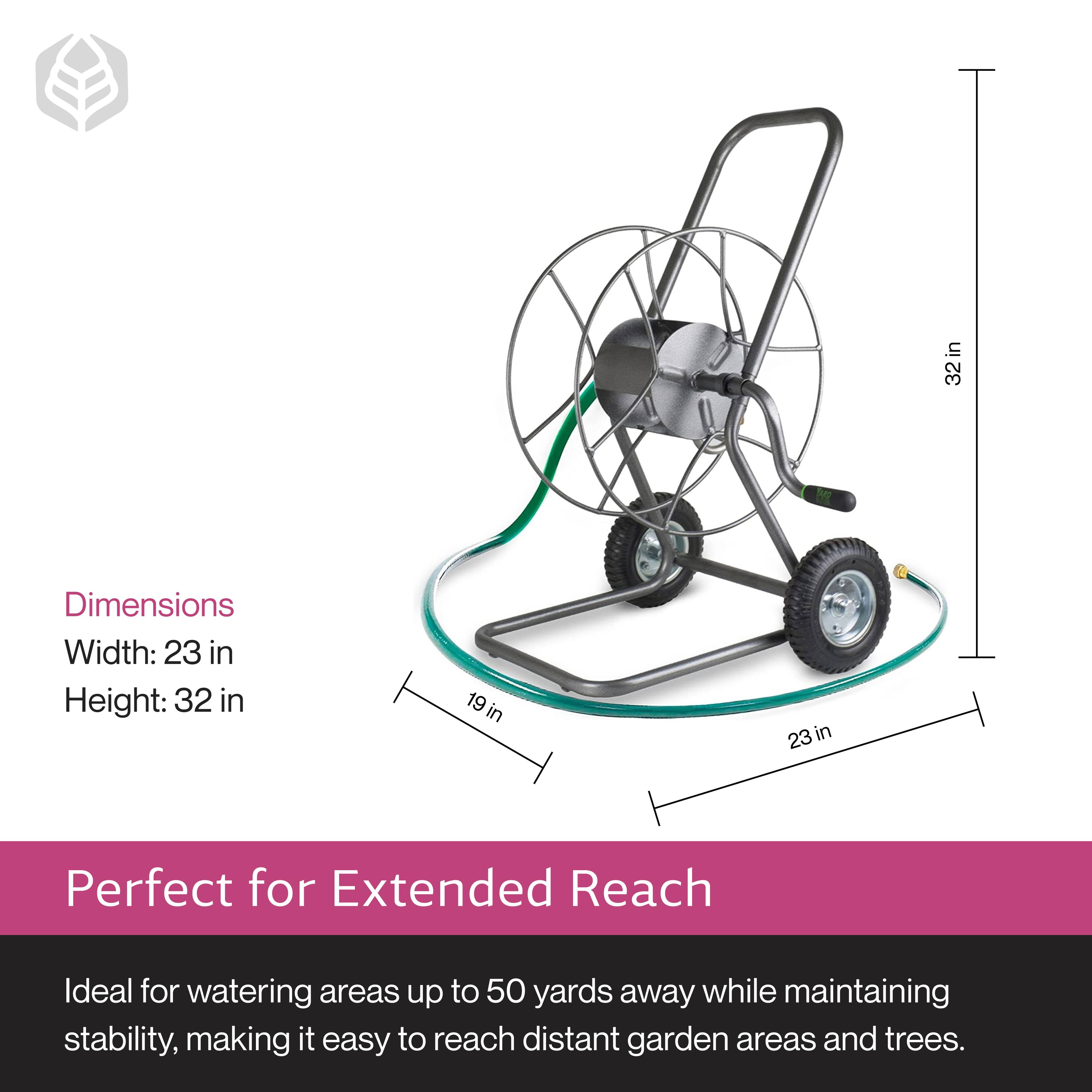32in Dimensions  
Width: 23 in  
Height: 32 in  
19 in  
23 in  

Perfect for Extended Reach  
Ideal for watering areas up to 50 yards away while maintaining stability, making it easy to reach distant garden areas and trees.
