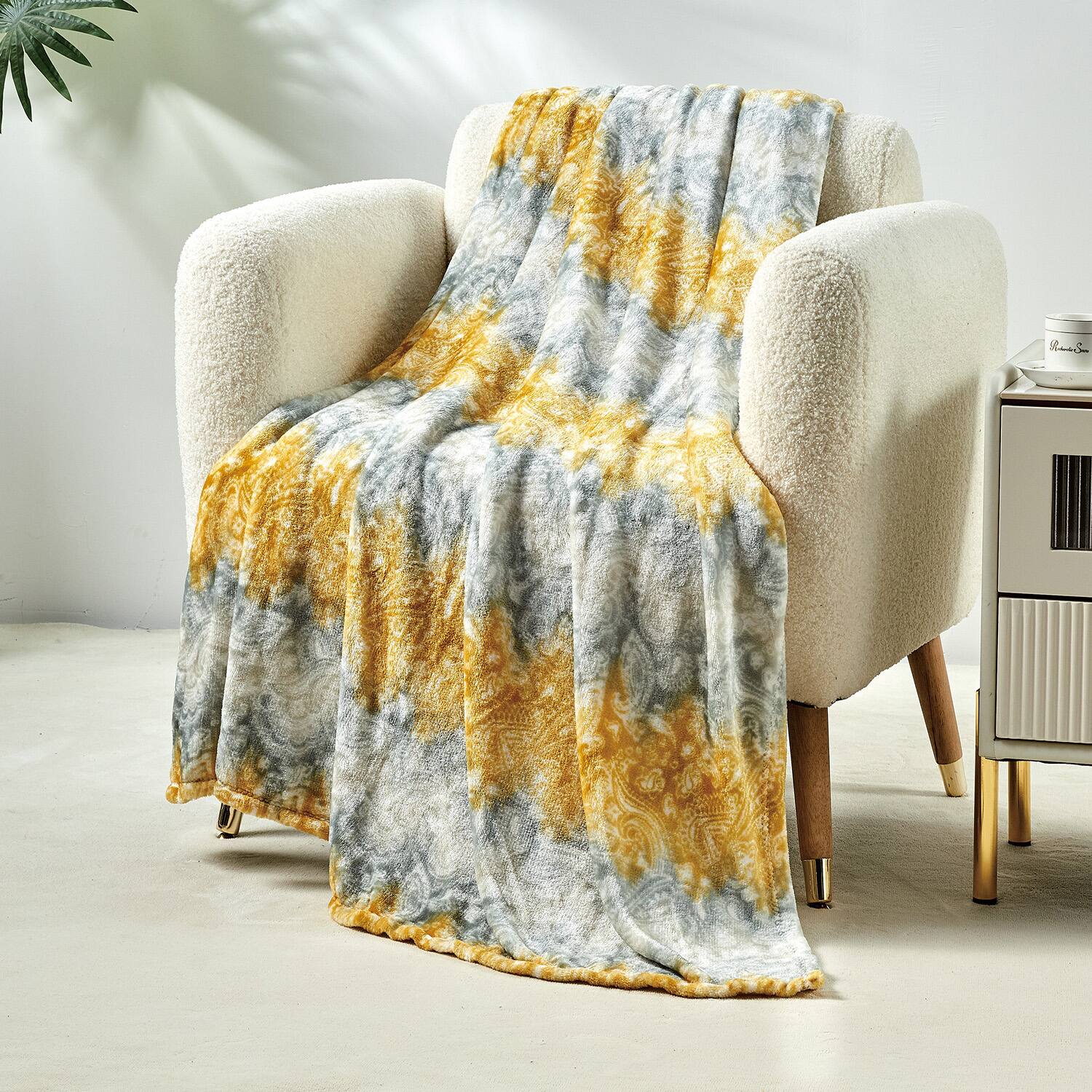 Alt View 4. Noble House - Plazatex Cillia All Season Plush Decorative Throw Blanket 50" x 60" Grey & Yellow - Grey & Yellow.