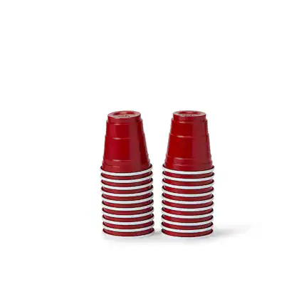 Front. Just Funky - 20 Pack Shot Glasses - 1.5 oz Acrylic Party Cup - Red Plastic Shot Glass - Red.