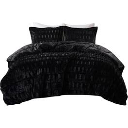 Gracie Mills - Garrett Back Print Long Fur to Solid Mink Comforter Set - Black