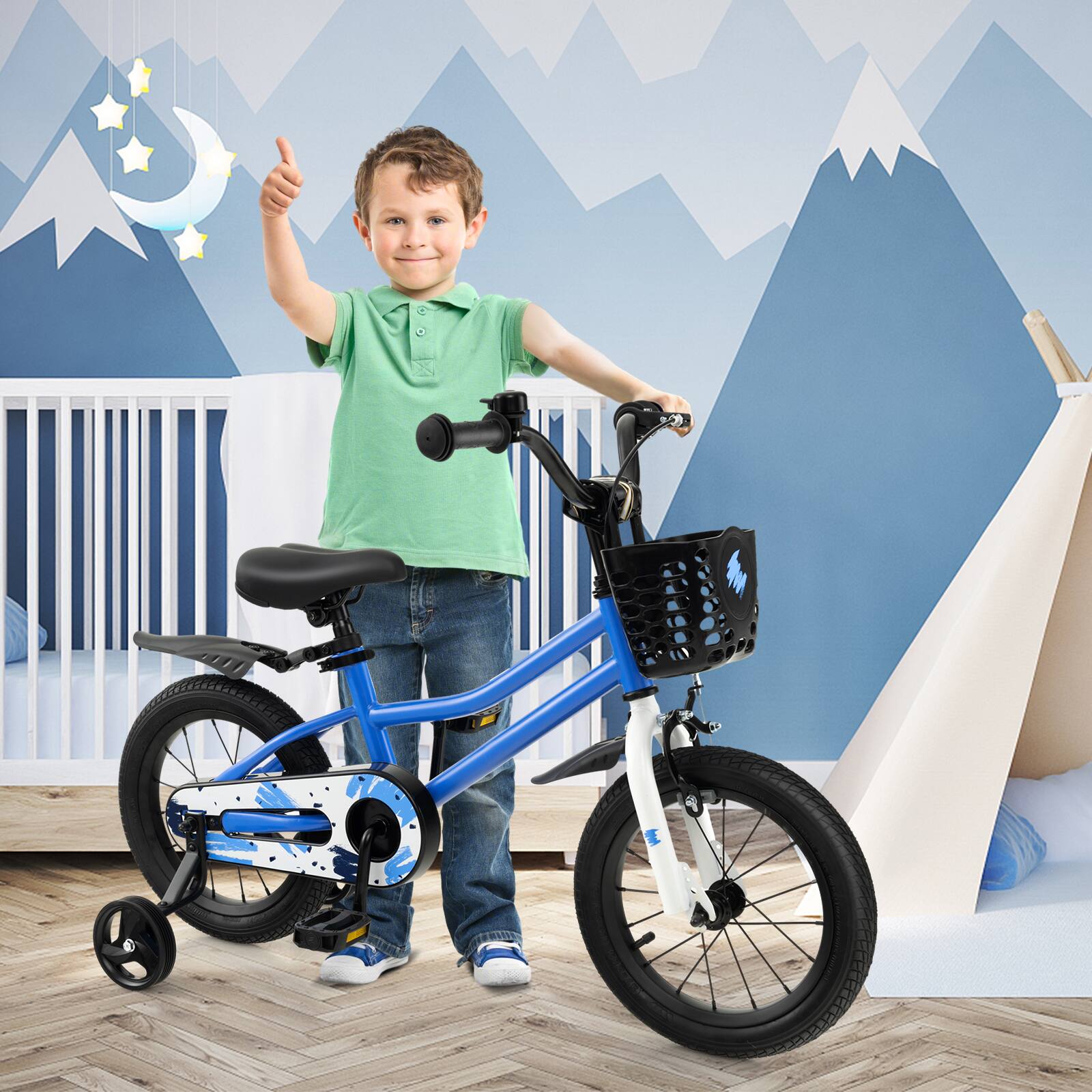Alt View 7. Costway - Costway 14" Kid's Bike with Removable Training Wheels & Basket for 3-5 Years Old - Skyblue.
