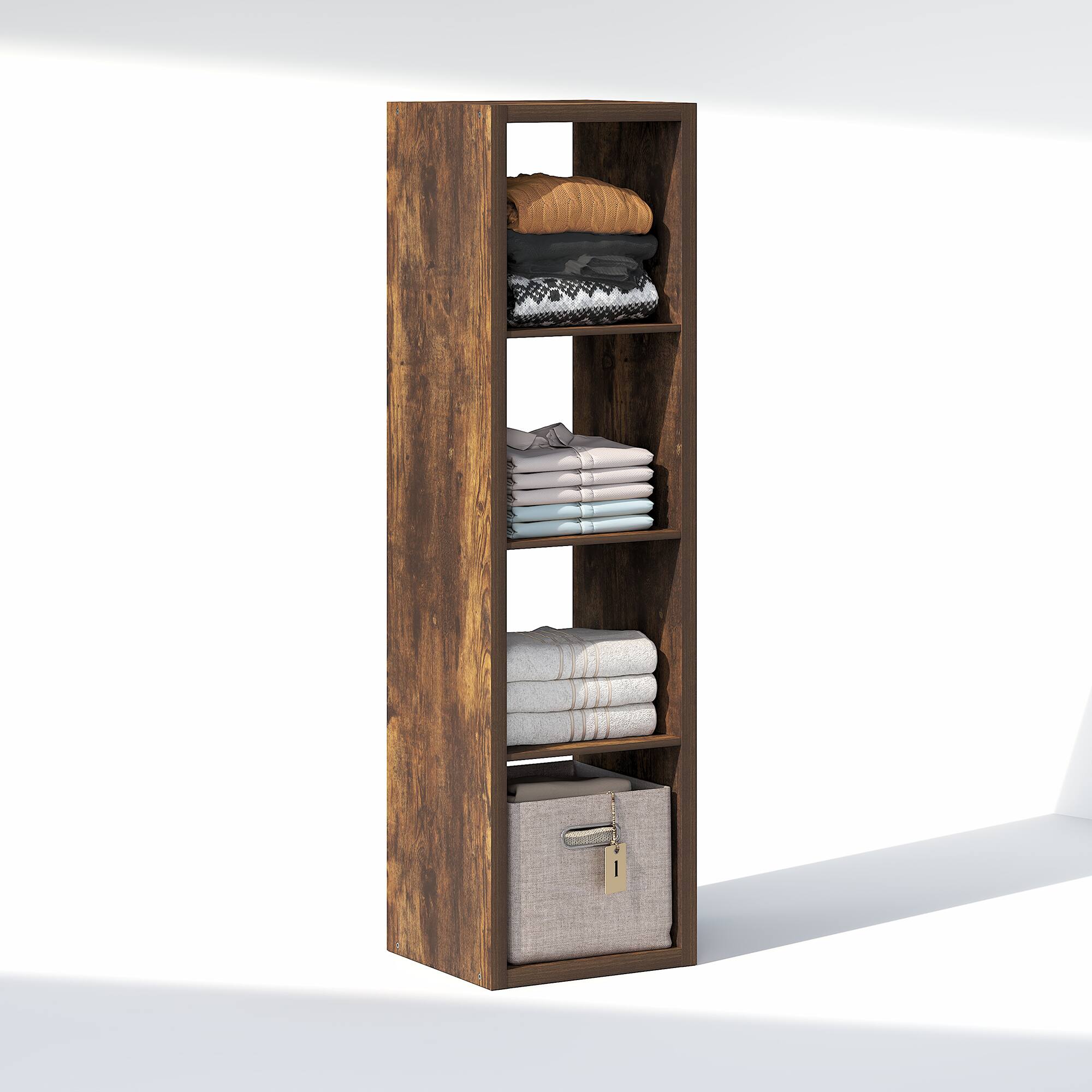 Furinno - CUBIC Closet Organizers, 4-Cube Modular Organizer, Open Shelf, Extra Thick Frame, for Wardrobe, Bedroom, Living Room - Amber Pine