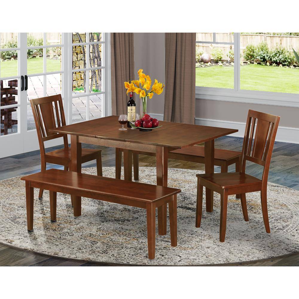 Back. East West Furniture - 5 Pc dinette set for small spaces-Tables 2 Dining Chairs and 2 Benches - Mahogany.
