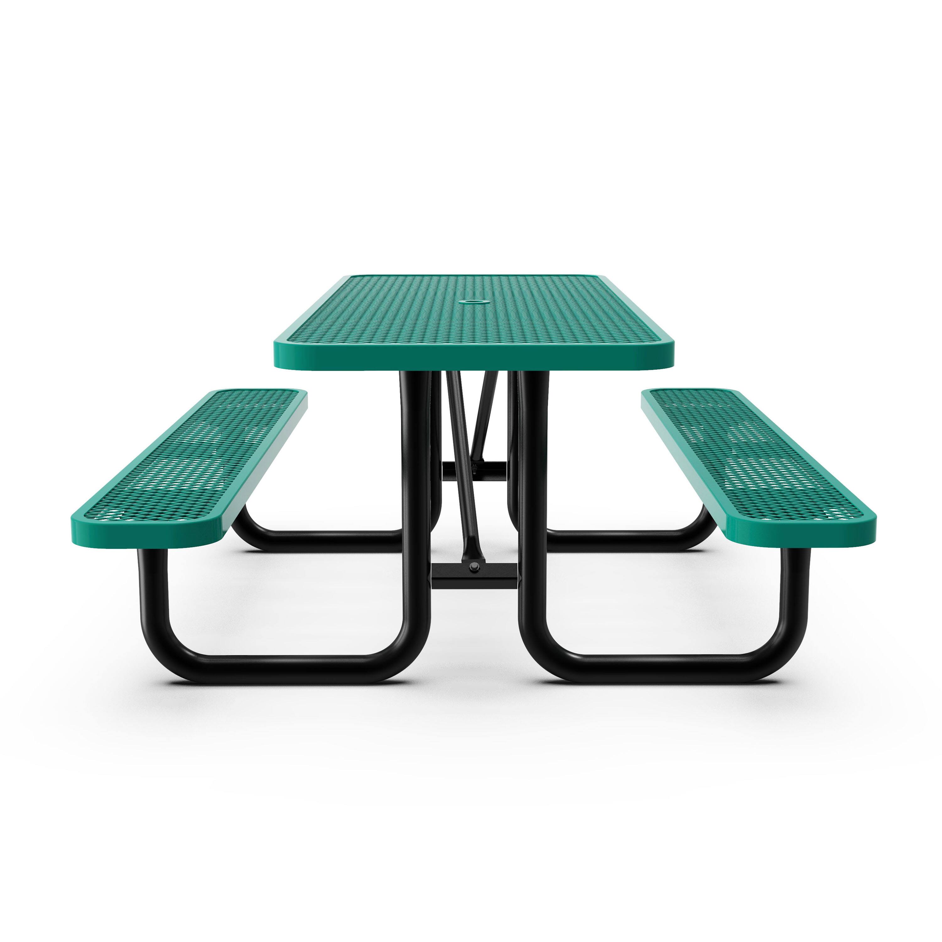 Left. Flash Furniture - Mantilla 6' Rectangular Outdoor Picnic Table with Commercial Heavy Gauge Green Expanded Metal Mesh Top and Seats and Bla - Green.