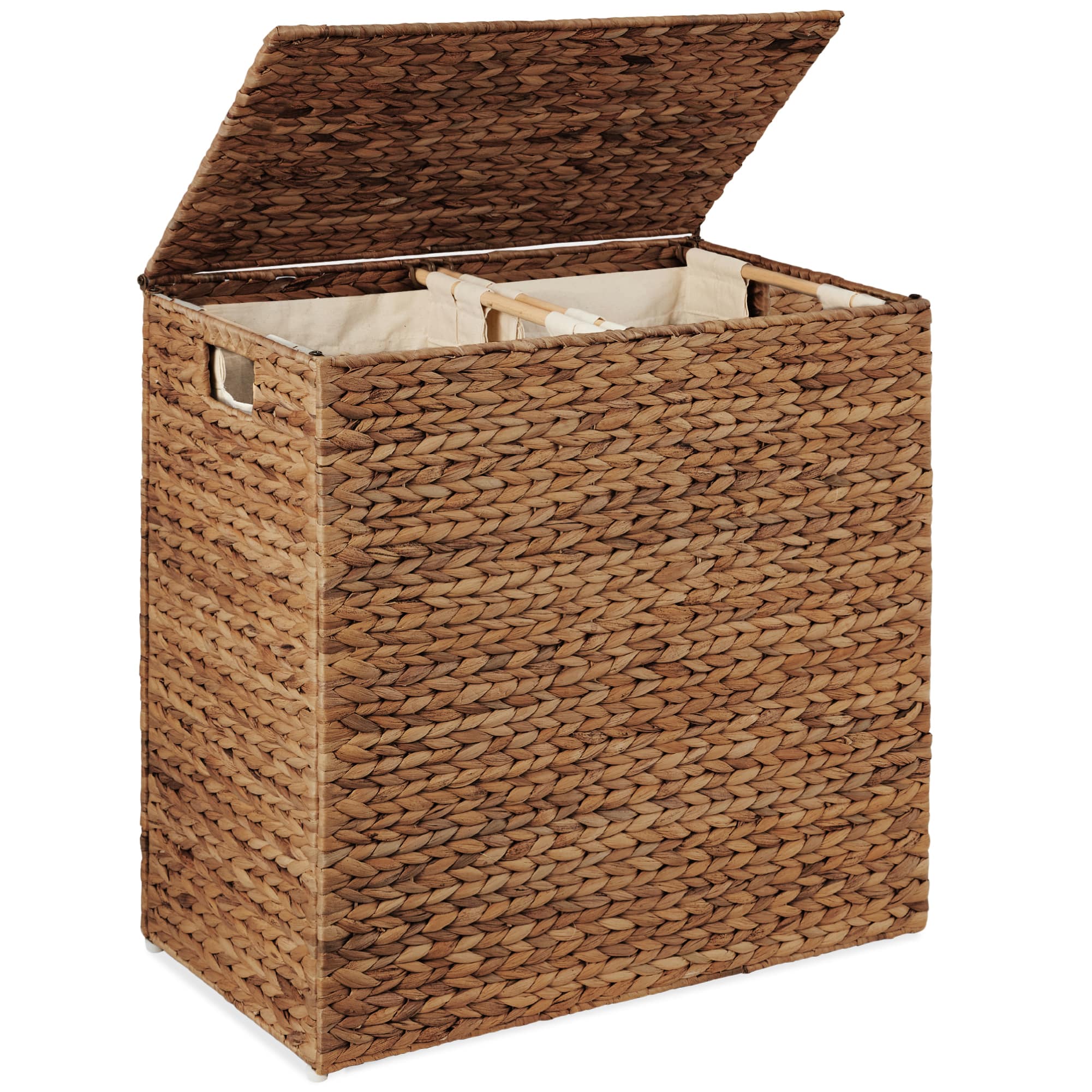 Best Choice Products - Large Natural Water Hyacinth Double Laundry Hamper Basket w/ 2 Liner Bags, Handles - Chestnut