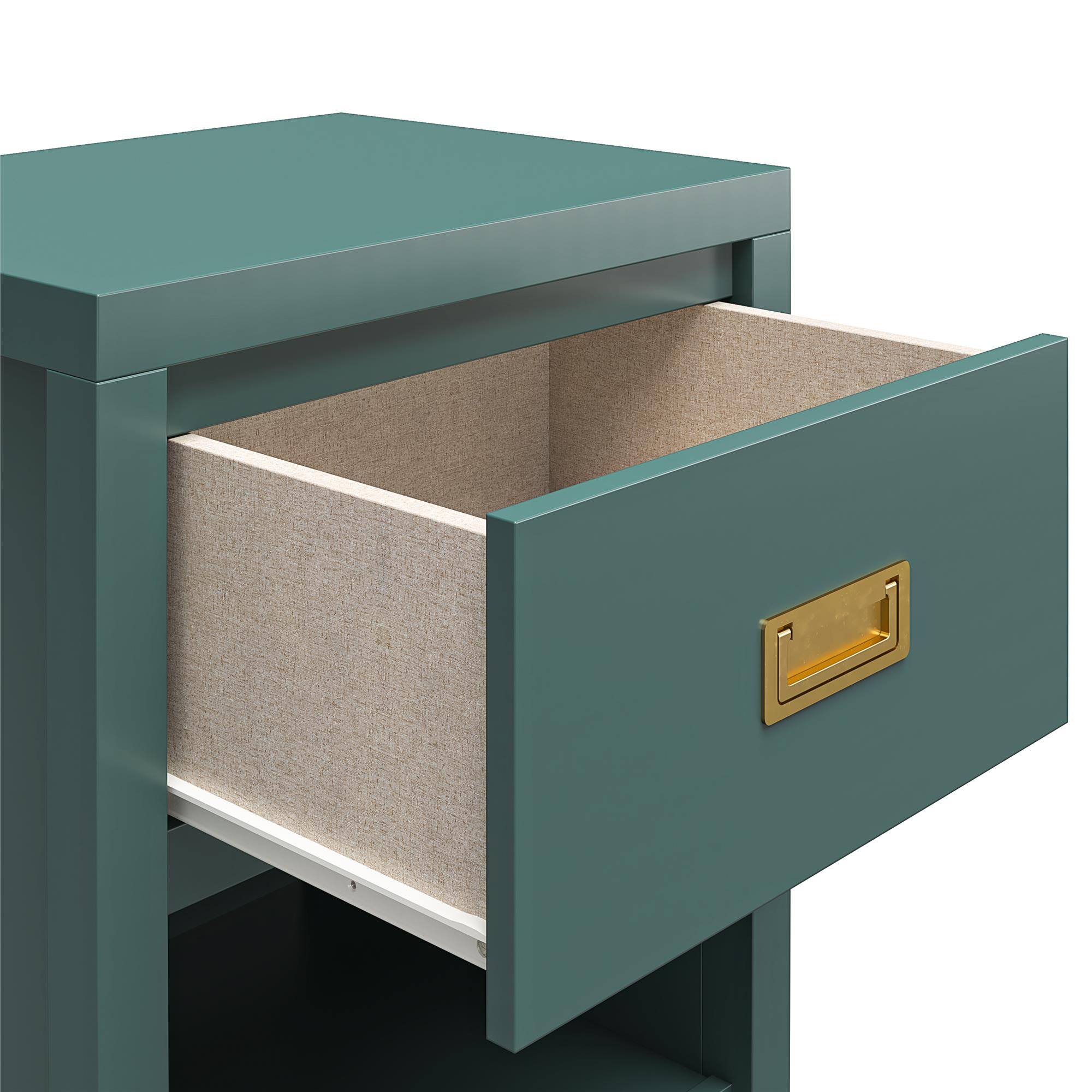 Alt View 4. Aukfa - 1 Drawer Nightstand - MDF & Engineered Wood, Vintage Gold Pulls, 40lb Top & 25lb Storage Capacity, 19.7"W x 25"H - Green.