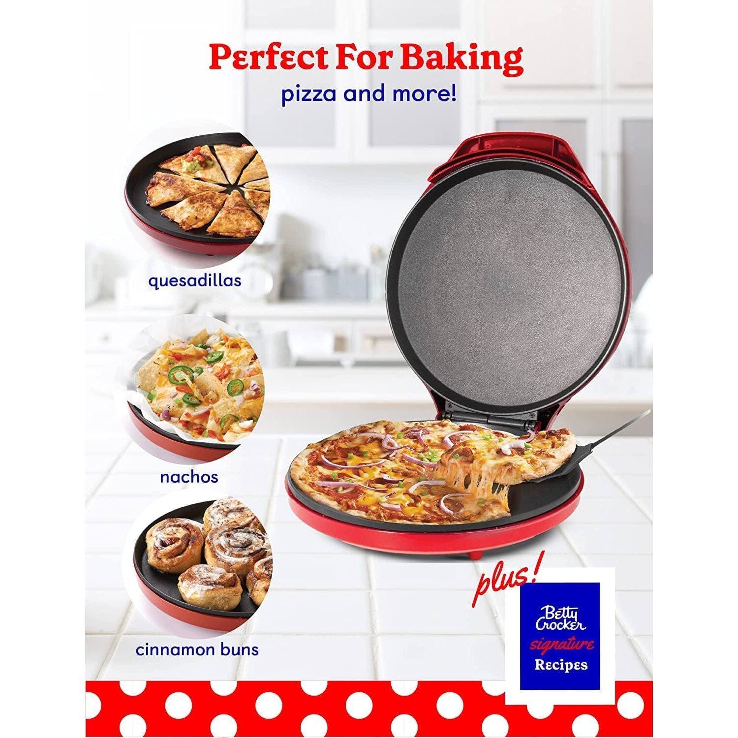 Perfect For Baking pizza and more!  
quesadillas  
nachos  
cinnamon buns  
plus! Betty Crocker signature Recipes