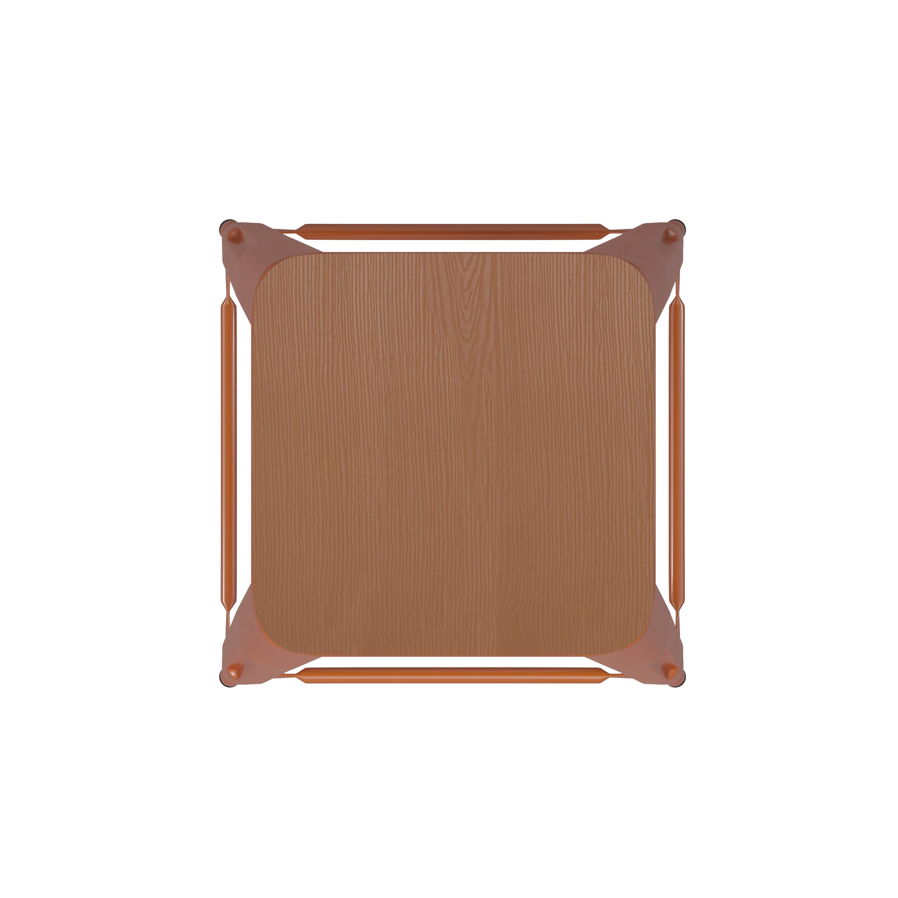 Alt View 9. Emma + Oliver - Kam Backless Metal Indoor-Outdoor Stool with All-Weather Polystyrene Seat - Teak Seat/Orange Frame.