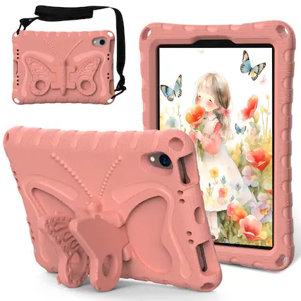 Front. Dteck - Kids Case for Apple iPad mini (A17 Pro) 2024 and 8.3-inch iPad mini 6th Gen 2021,Shockproof EVA Stand Cover with Strap - Lightpink.