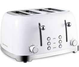 FINEAK - Modern 4-Slice Toaster with Extra-Wide Slots & 6 Settings - White