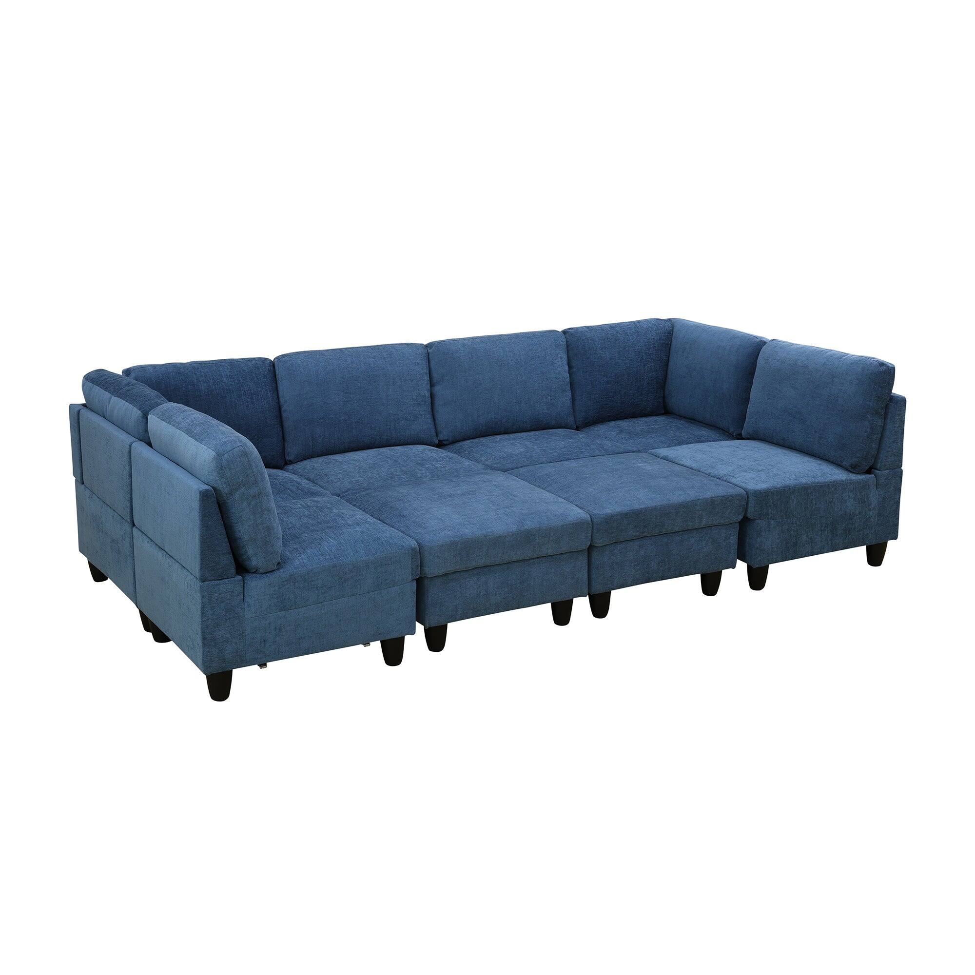 Alt View 5. Boyel Living - 8 Piece Modular Corduroy Sofa Set Movable DIY Sectional - Denim Blue.