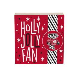 Evergreen Enterprises - Wisconsin Badgers 6" Holiday Wood Plock Shelf Sign - Multicolor