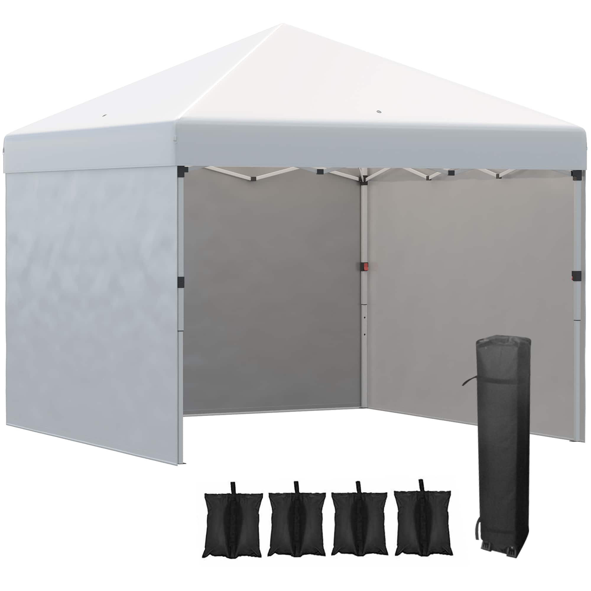 Front. Outsunny - 10' x 10' Pop Up Canopy Tent with 3 Sidewalls, Leg Weight Bags and Carry Bag, Height Adjustable - Cream White.