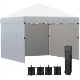 Outsunny - 10' x 10' Pop Up Canopy Tent with 3 Sidewalls, Leg Weight Bags and Carry Bag, Height Adjustable - Cream White