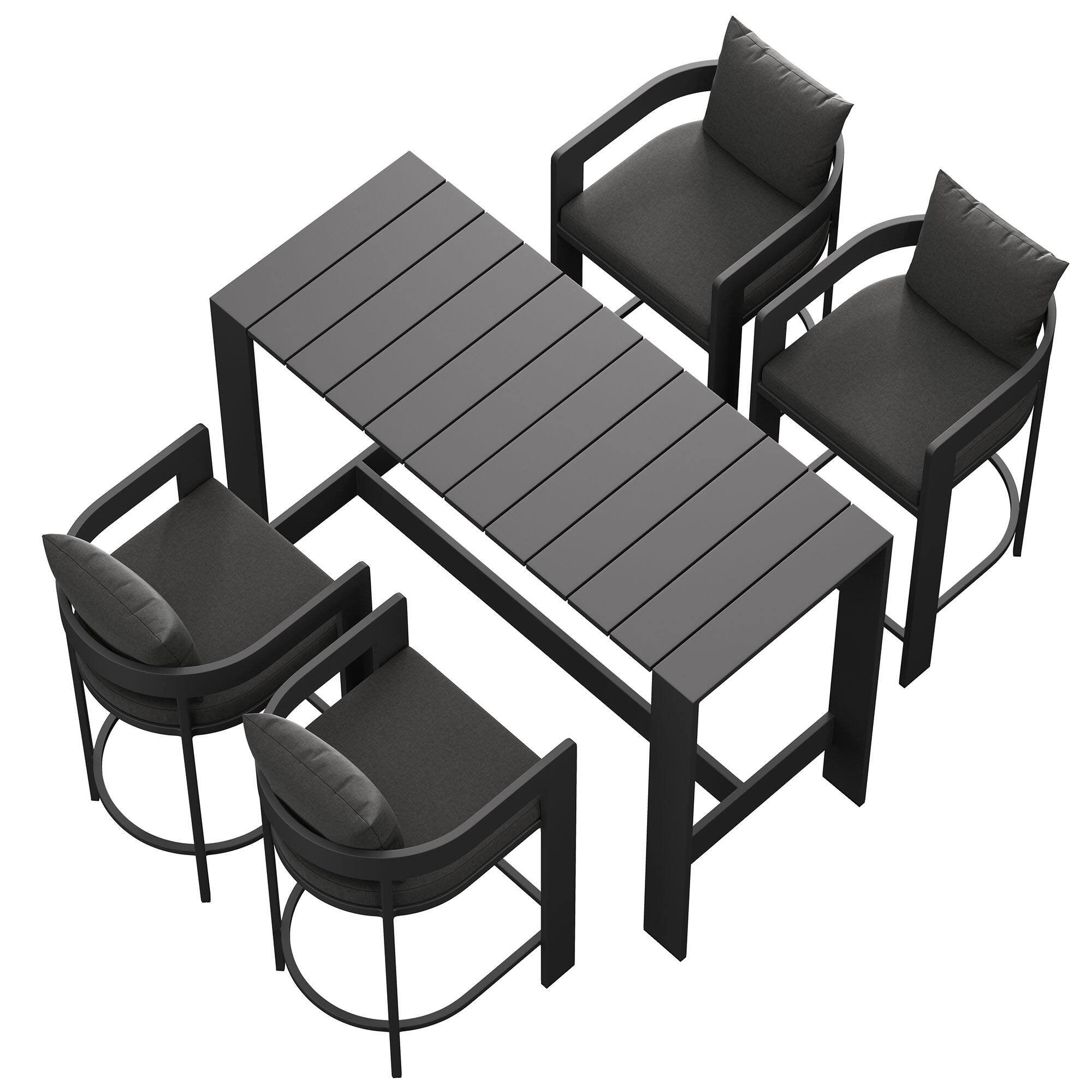 Alt View 1. Modway - Tahoe 5-Piece Outdoor Patio Bar Set - Aluminum Frame, Slatted Tabletop, Cushioned Bar Chairs - Charcoal.