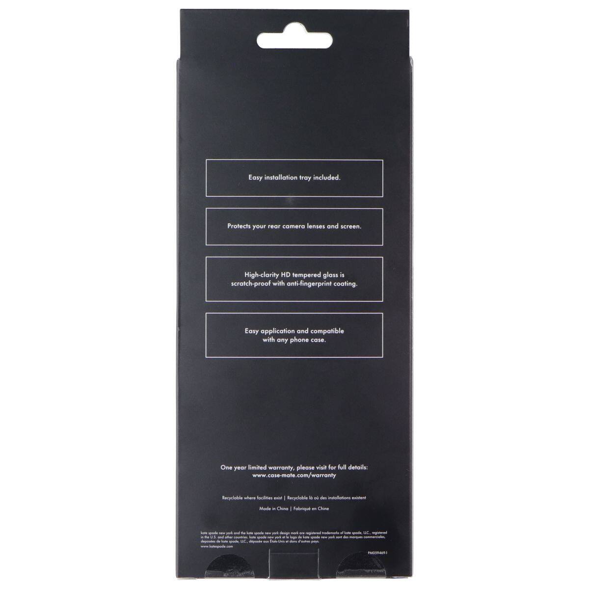 Easy installation tray included. Protects your rear camera lenses and screen. High-clarity HD tempered glass is scratch-proof with anti-fingerprint coating. Easy application and compatible with any phone case. One year limited warranty, please visit for full details: www.case-mate.com/warranty. Recyclable where applicable. - I Berychbile - - des - Monde a Chine I Fbiu - China - - pan - da L   - - -  4 - - - - as - - - - peh - - - - pen - - - -e - w W Mgnas -  - PHTA