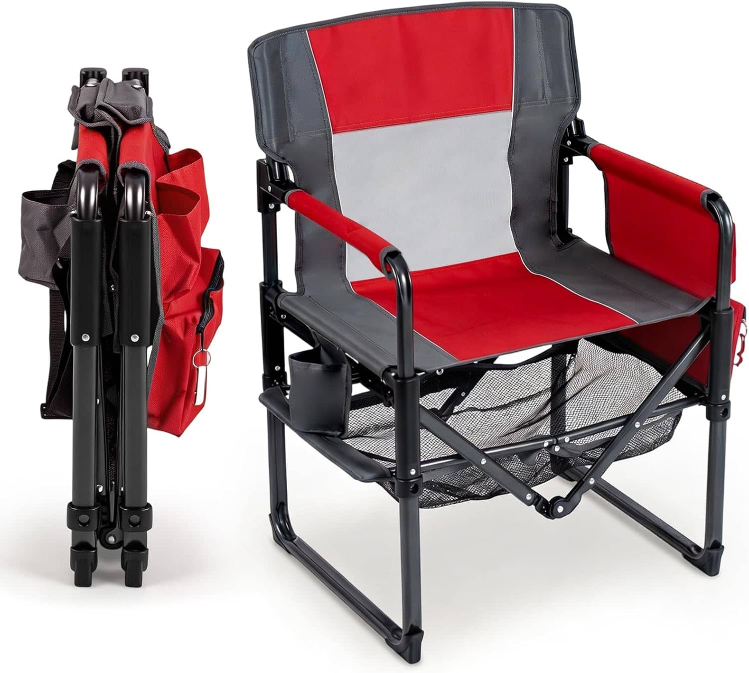 Gymax - Outdoor Camping Chair for Adults Heavy Duty Lawn Chair w/Cup Holder&Side Pocket Gray - Red price history on PriceWatchPro