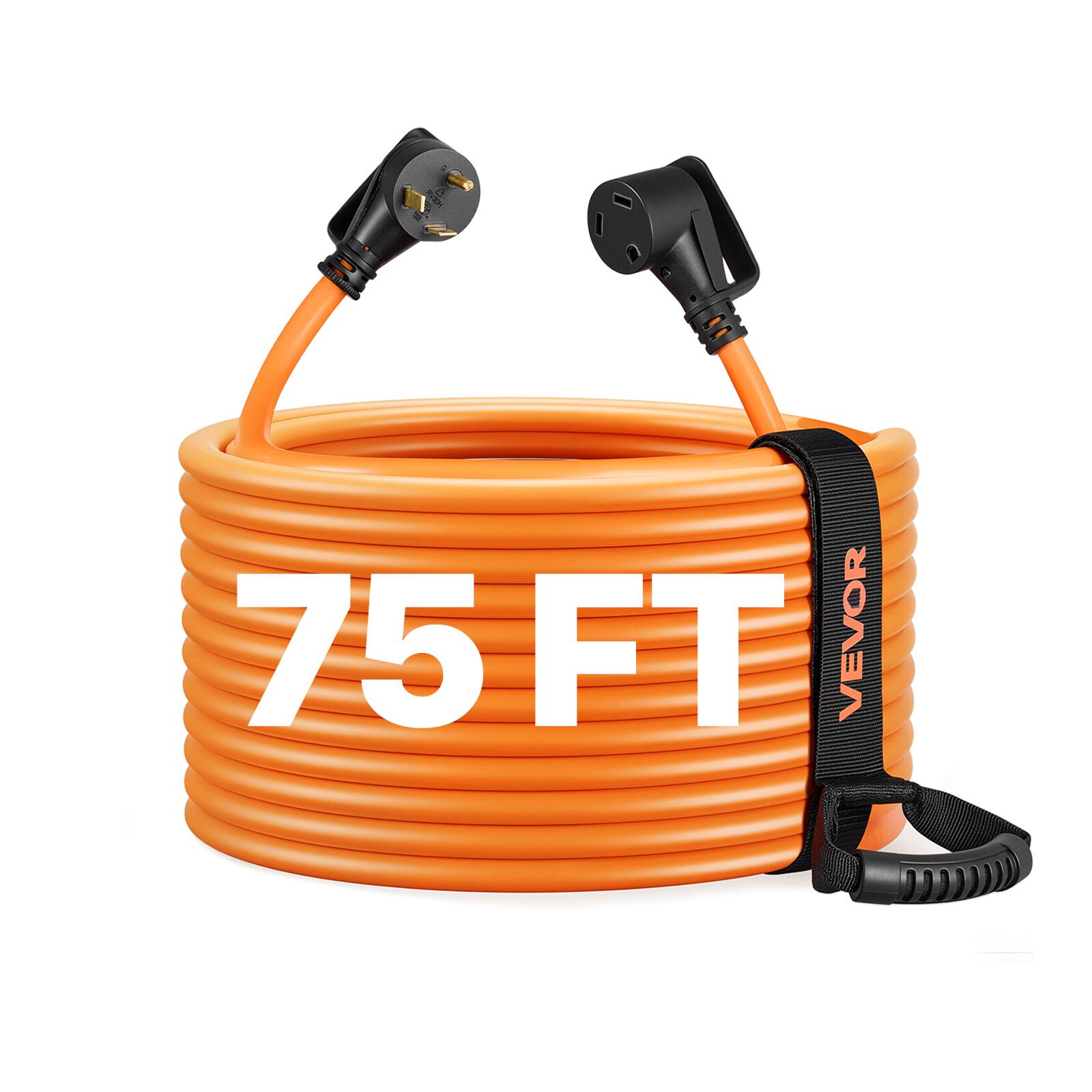 Alt View 4. VEVOR - 30 Amp 75 Feet RV Extension Cord, 125V 2500W, Heavy Duty 10/3 Gauge STW RV Power Cord, NEMA TT-30P to NEMA TT-30R - Orange;Black.