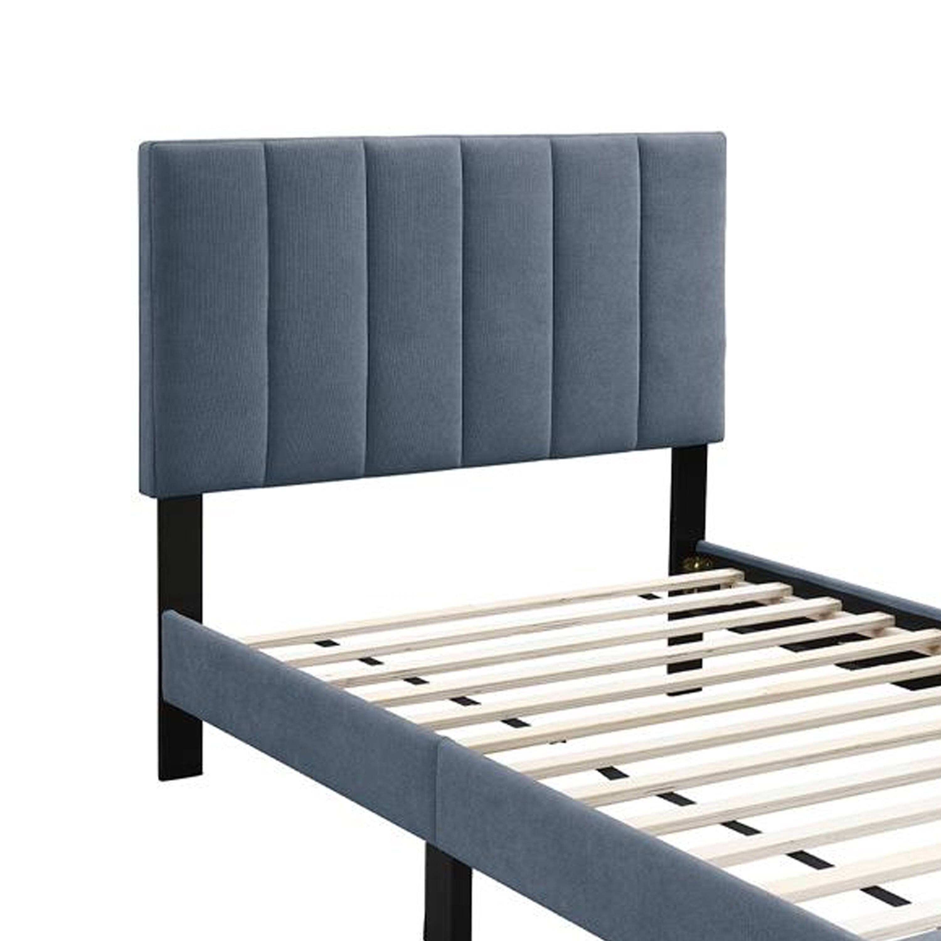 Alt View 2. Manhattan Lane - Lilian Twin Bed, Soft Channel Tufted Charcoal Gray Linen Upholstery - Charcoal Gray, Black.