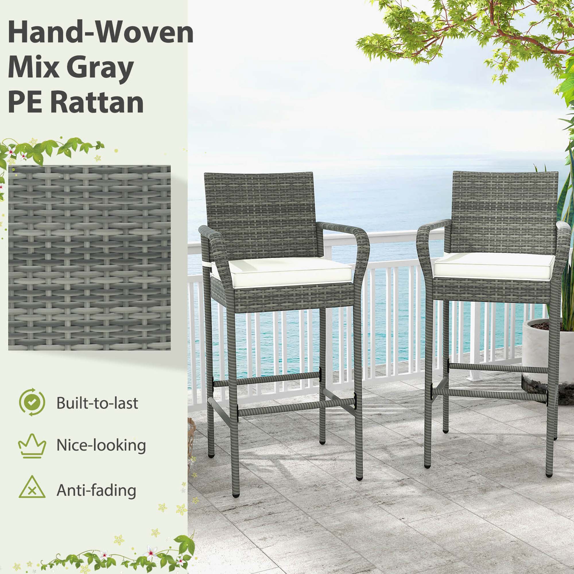 Hand-Woven Mix Gray PE Rattan, Built-to-last, Nice-looking, Anti-fading