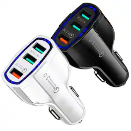 Kitcheniva - Fast Car Charger 3-Port USB Adapter iPhone & Android White 2 Pack
