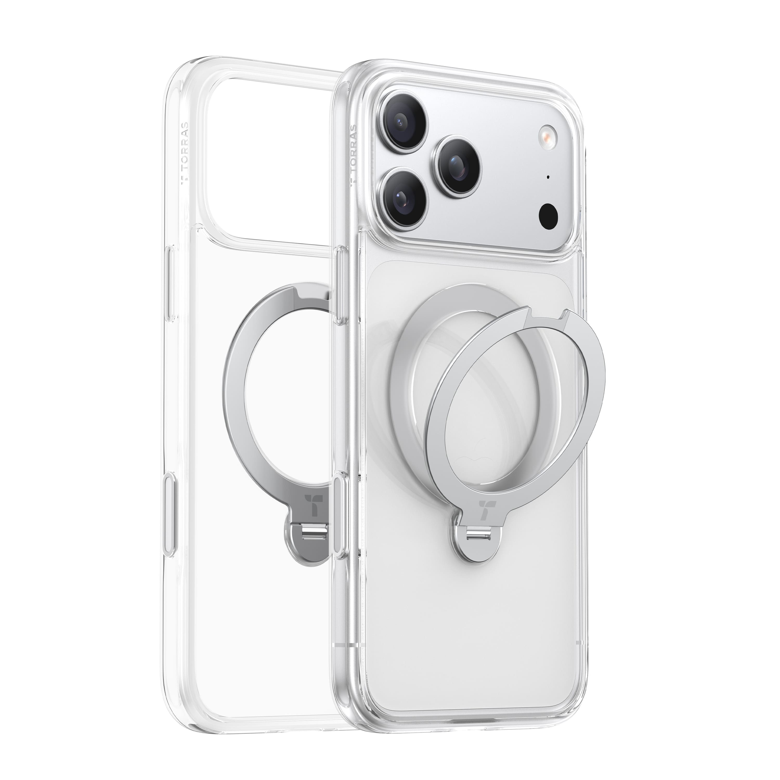 TORRAS - Ostand Q3 Spin - Military-Grade Magnetic Rotatable Case, 90° Adjustable Stand & MagSafe for iPhone 18 Pro, Clear - Purple