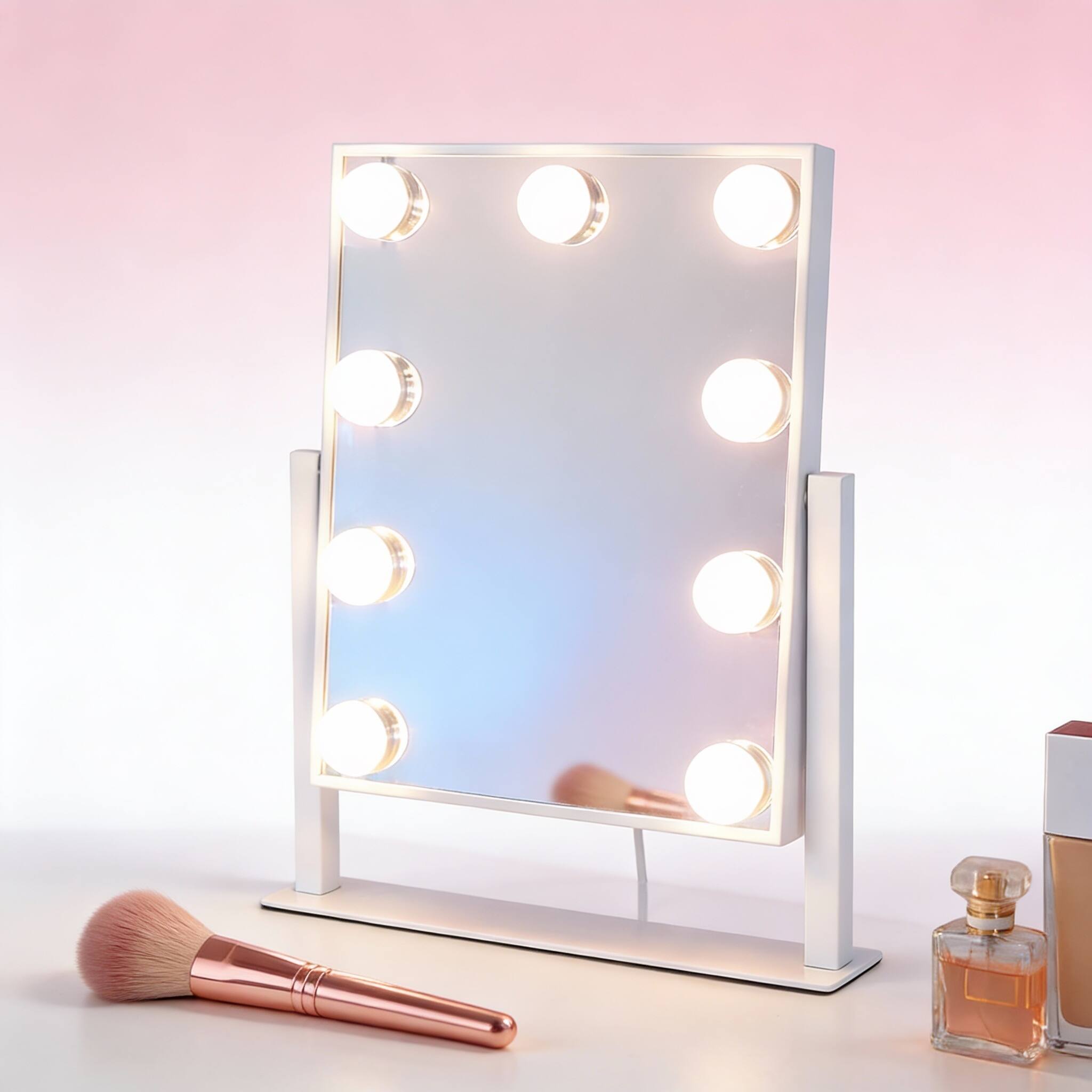 Alt View 2. PO3TICJUNKI3 - 12-Bulb Vanity Mirror with 3-Color Dimmable Lights, 5X Magnification, 360° Swivel - 18.1"L x 22.8"W.
