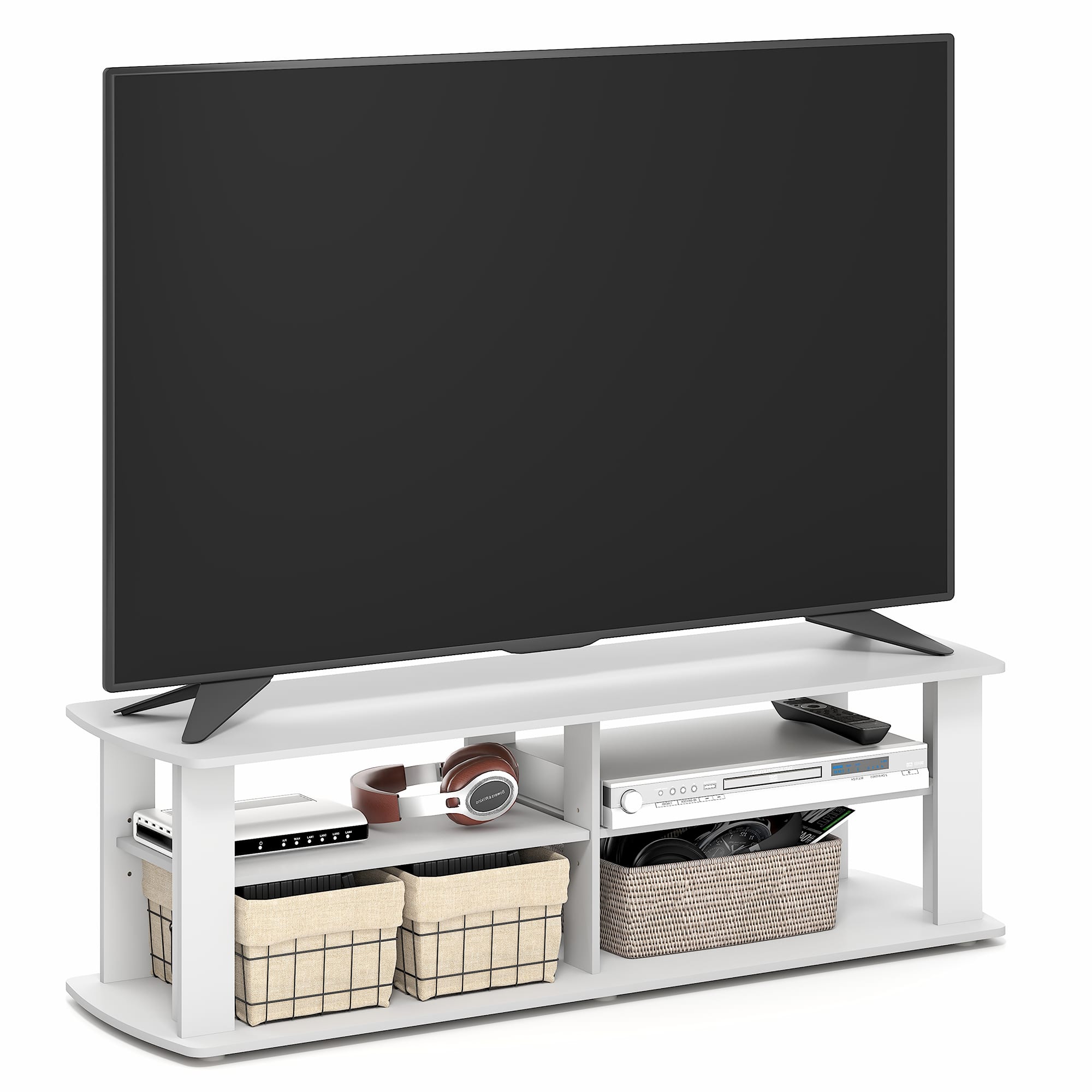 Furinno - NELLY TV Stand, 3-Tier Entertainment Center with Open Shelves Storage, TV Console for 50in TV, for Living Room, Bedroom - White