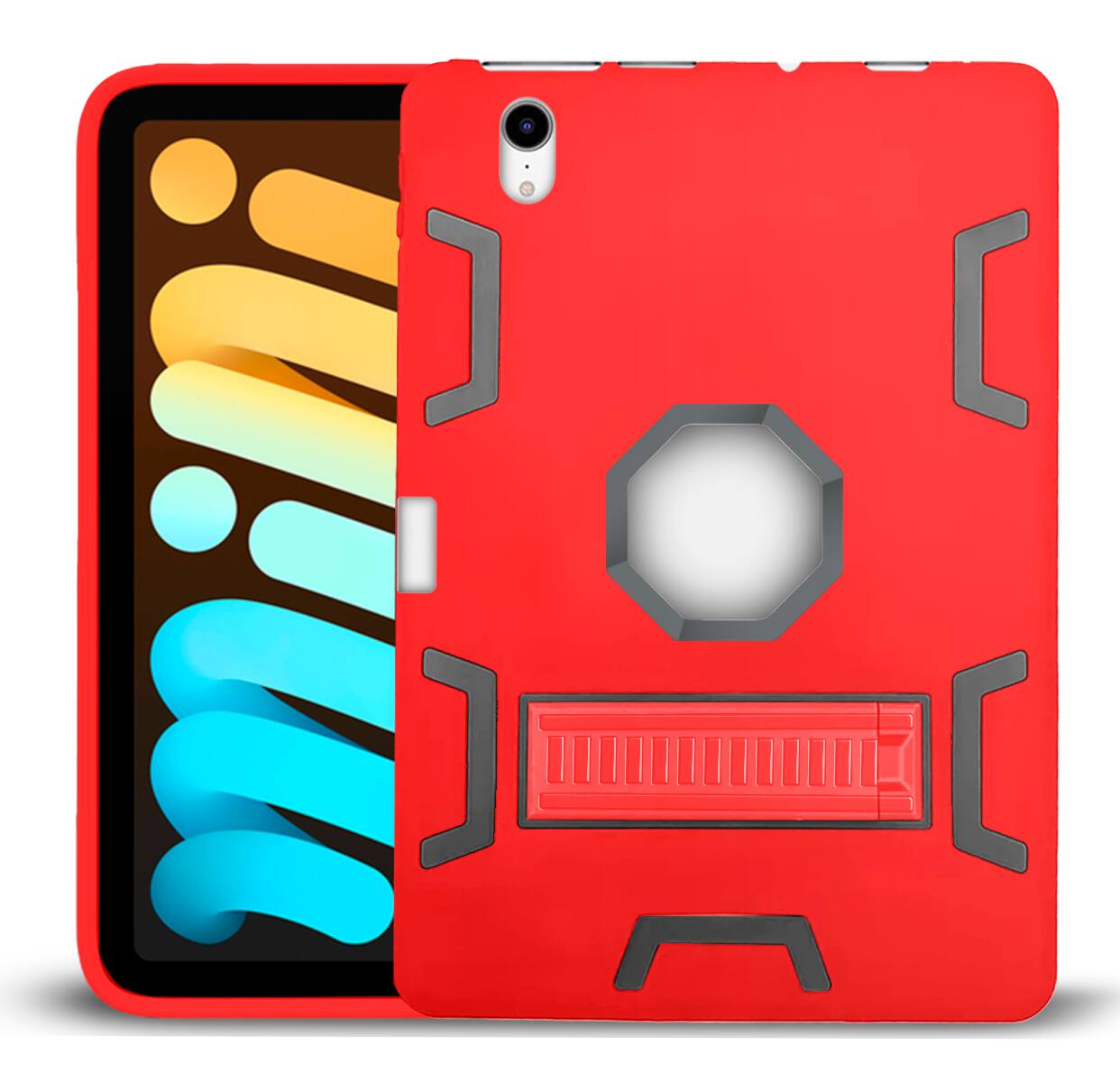Entronix - Heavy Duty Case for iPad Mini 8.3" (6th Gen, 2021) - Ultimate Protection and Kickstand Feature - Red