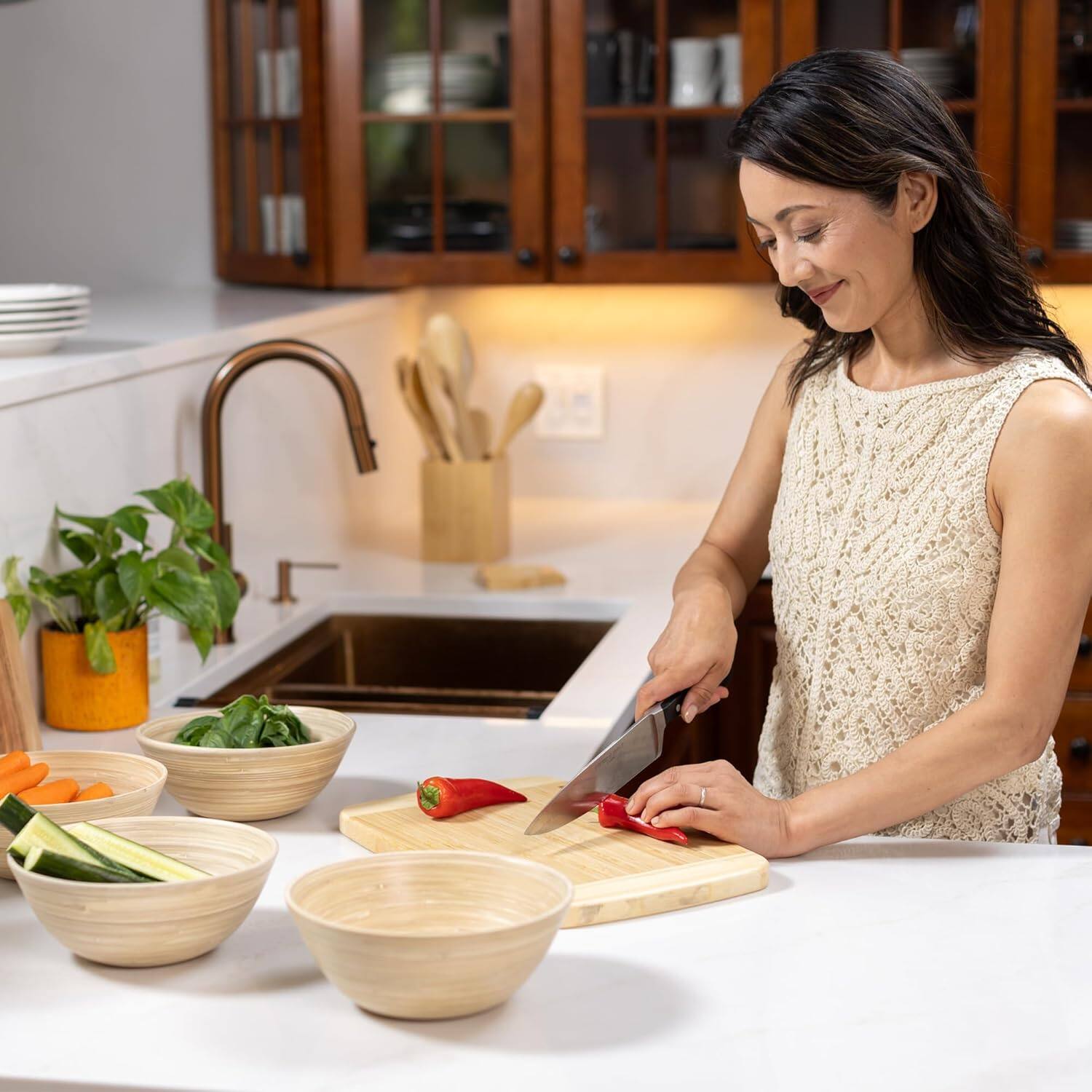 Alt View 2. Lexa - Bamboo Salad Bowl Set, 8 Inch x 4, Natural Bamboo - Natural.