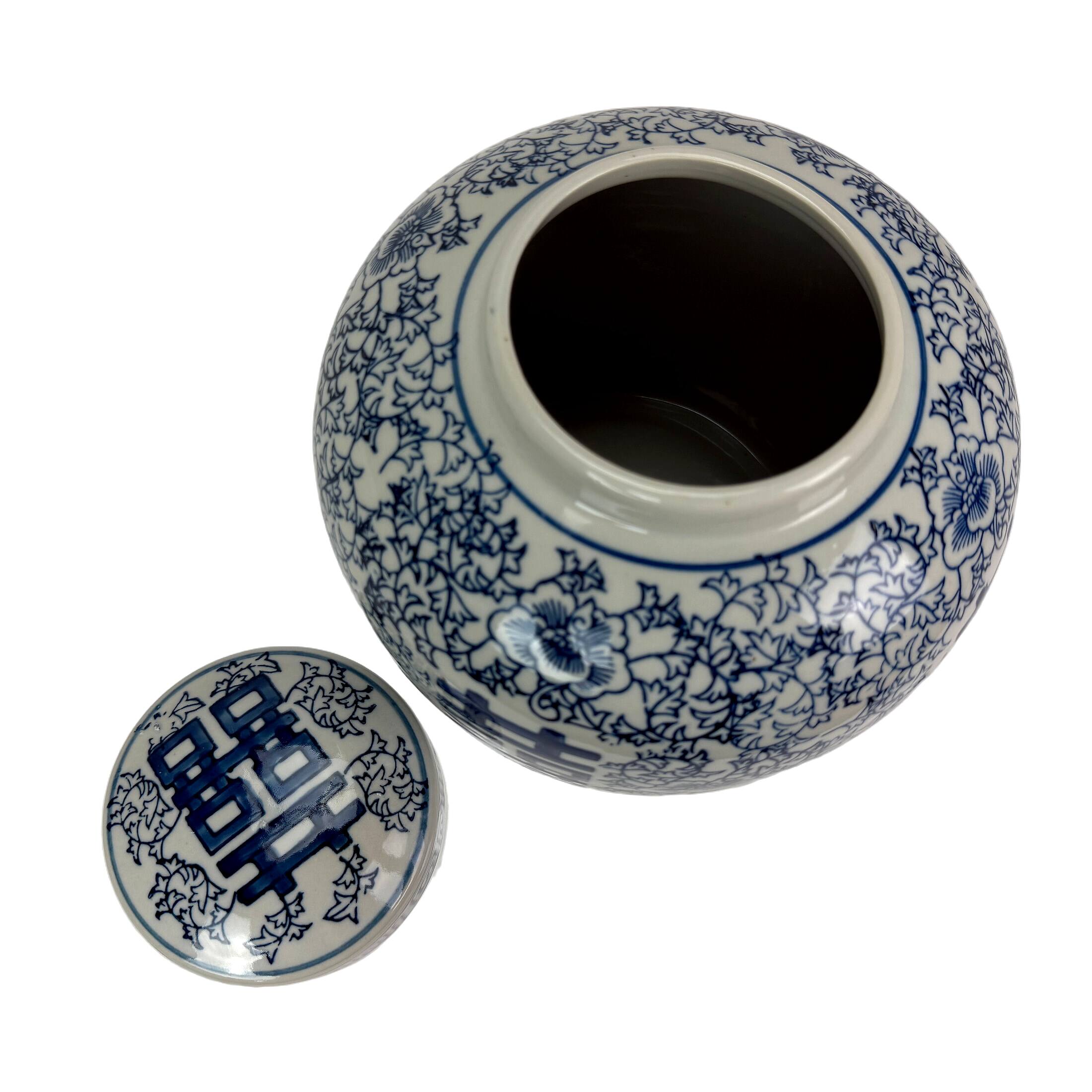 Alt View 6. Things2Die4 - Blue White Double Happiness Decorative Ginger Jar Porcelain 9.5 in Lid - White and Blue.