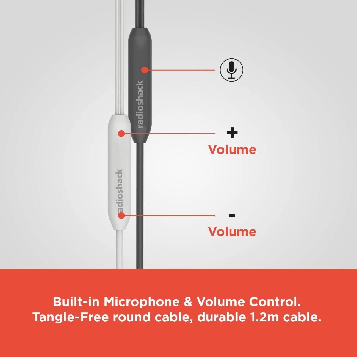 - Built-in Microphone & Volume Control.
- Tangle-Free round cable, durable 1.2m cable.