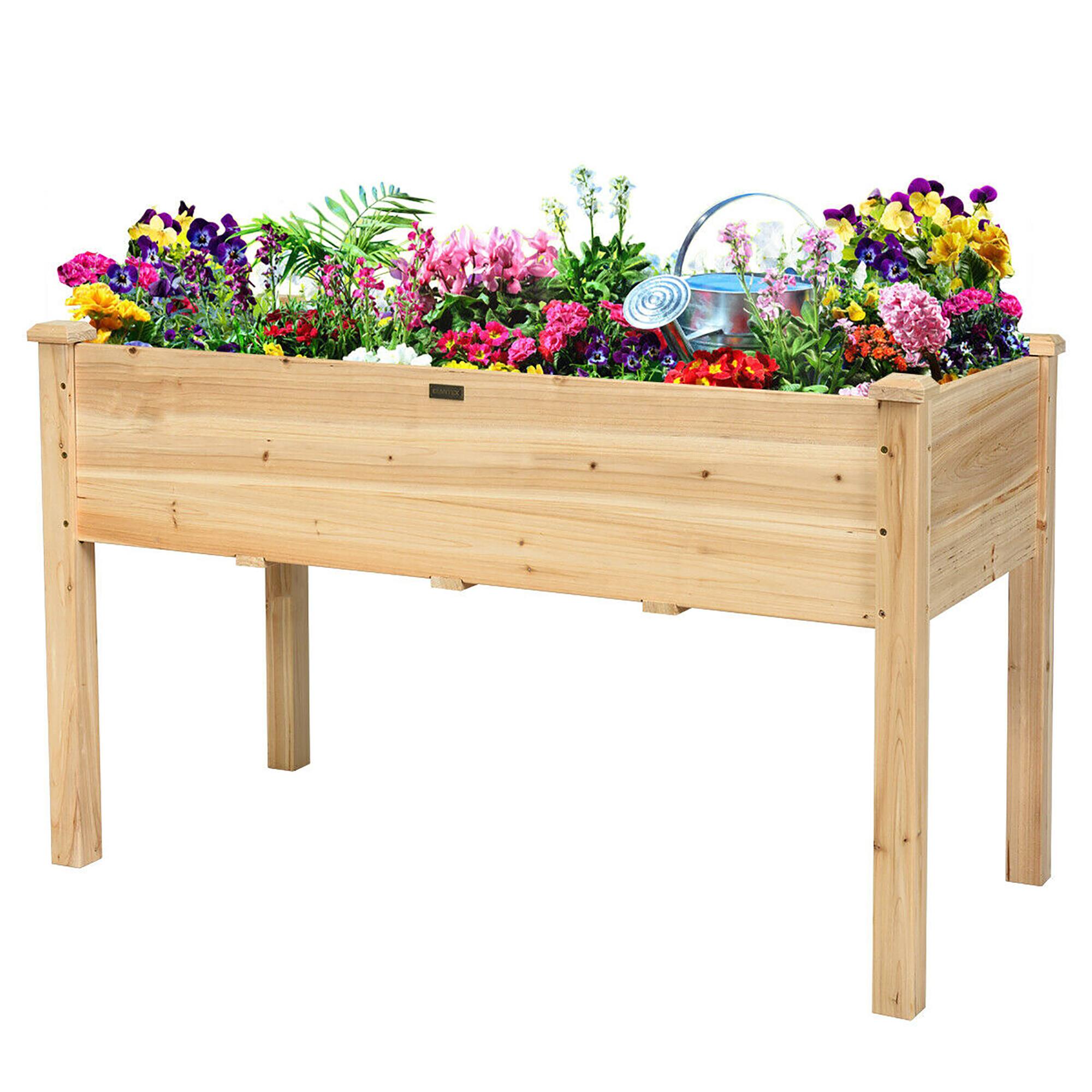 Alt View 3. Costway - Wooden Raised Vegetable Garden Bed Elevated Grow Vegetable Planter - Beige.
