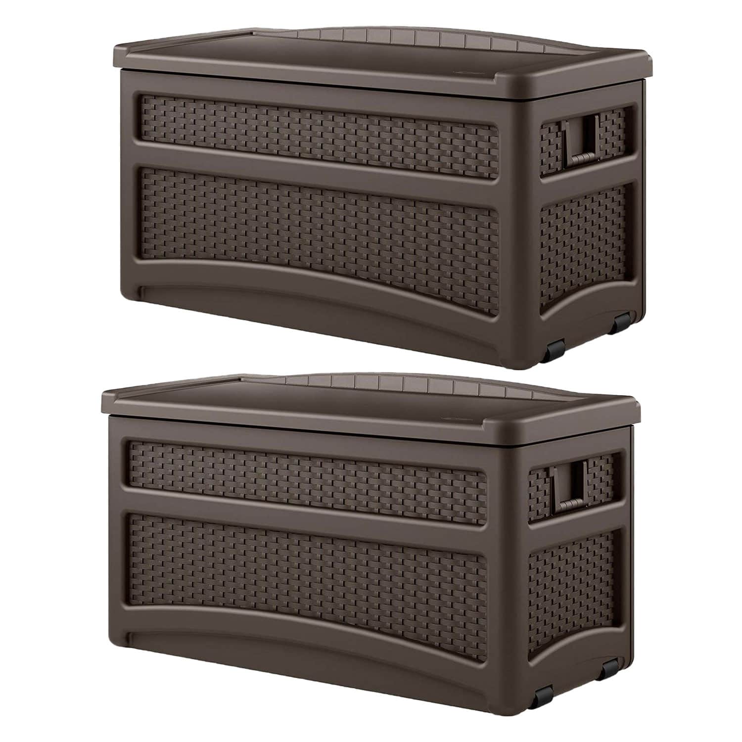 Suncast - Outdoor 73 Gallon Patio Storage Chest with Handles and Seat, Java (2 Pk) - Mocha