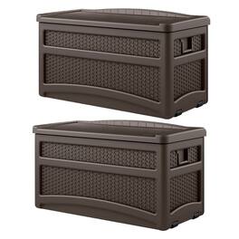 Suncast - Outdoor 73 Gallon Patio Storage Chest with Handles and Seat, Java (2 Pk) - Mocha