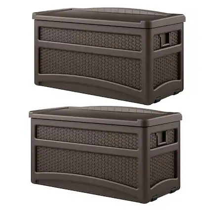 Front. Suncast - Suncast Outdoor 73 Gallon Patio Storage Chest with Handles and Seat, Java (2 Pk) - Mocha.