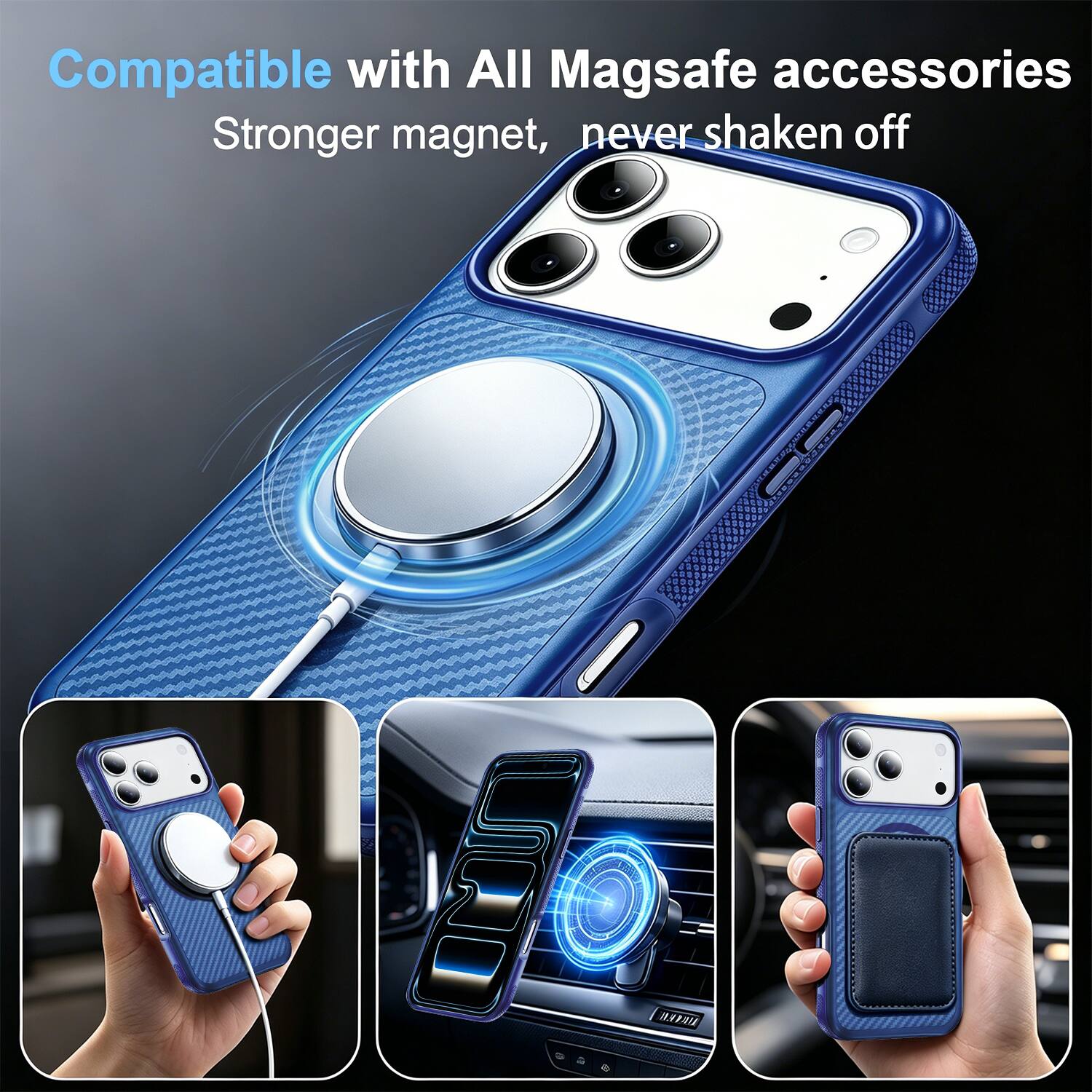 Compatible with All Magsafe accessories  
Stronger magnet, never shaken off