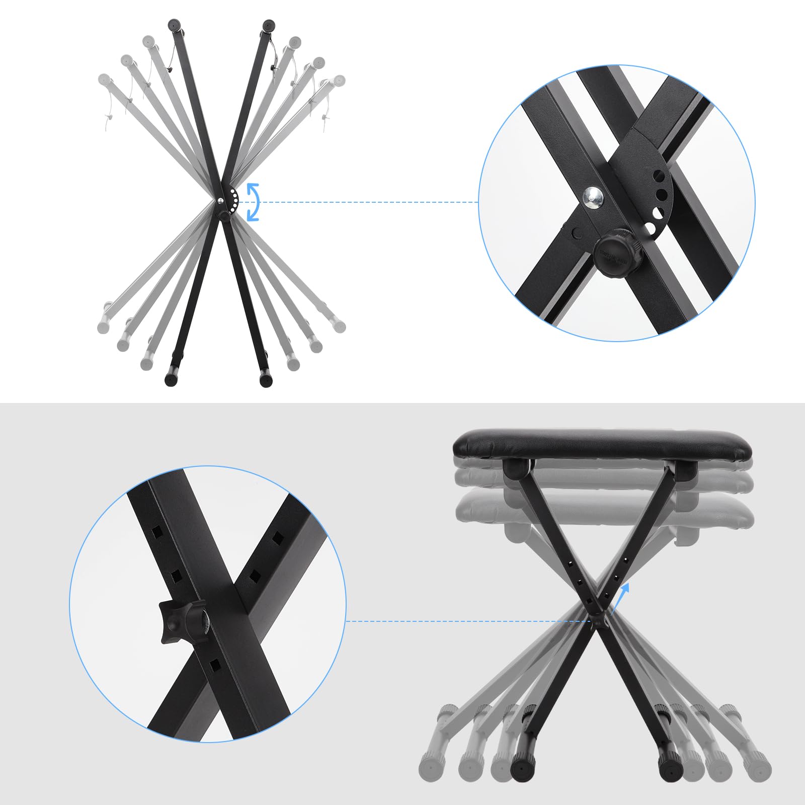 Back. MAGICAL RUBS - Stands And Bench Set Double-x Stand Adjustable & Portable Digital Piano With Locking Straps - Default.