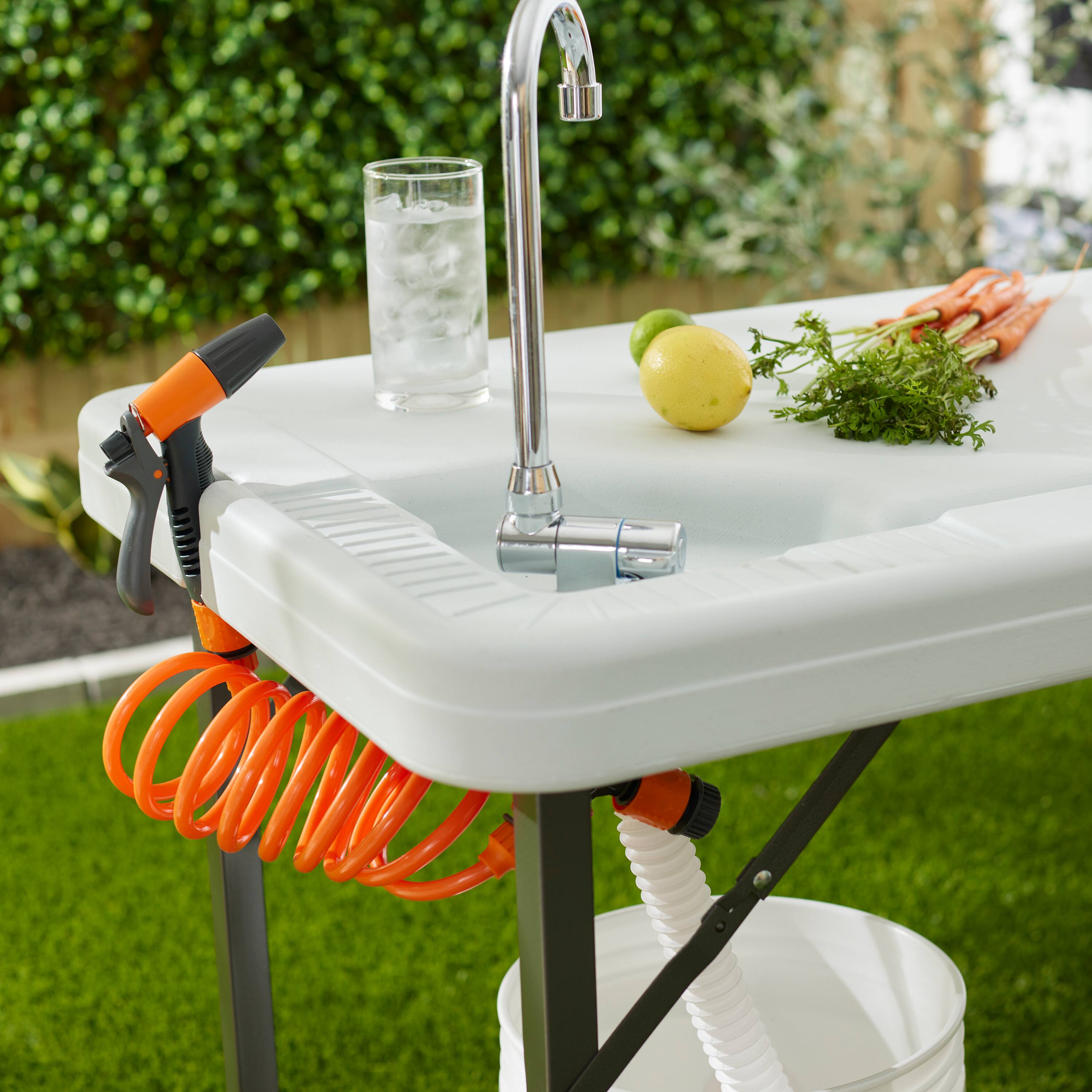 Alt View 8. Seek Thermal - SEEK Folding Portable Deluxe Fish & Game Camping Table with Sink Faucet & Shelf - White.