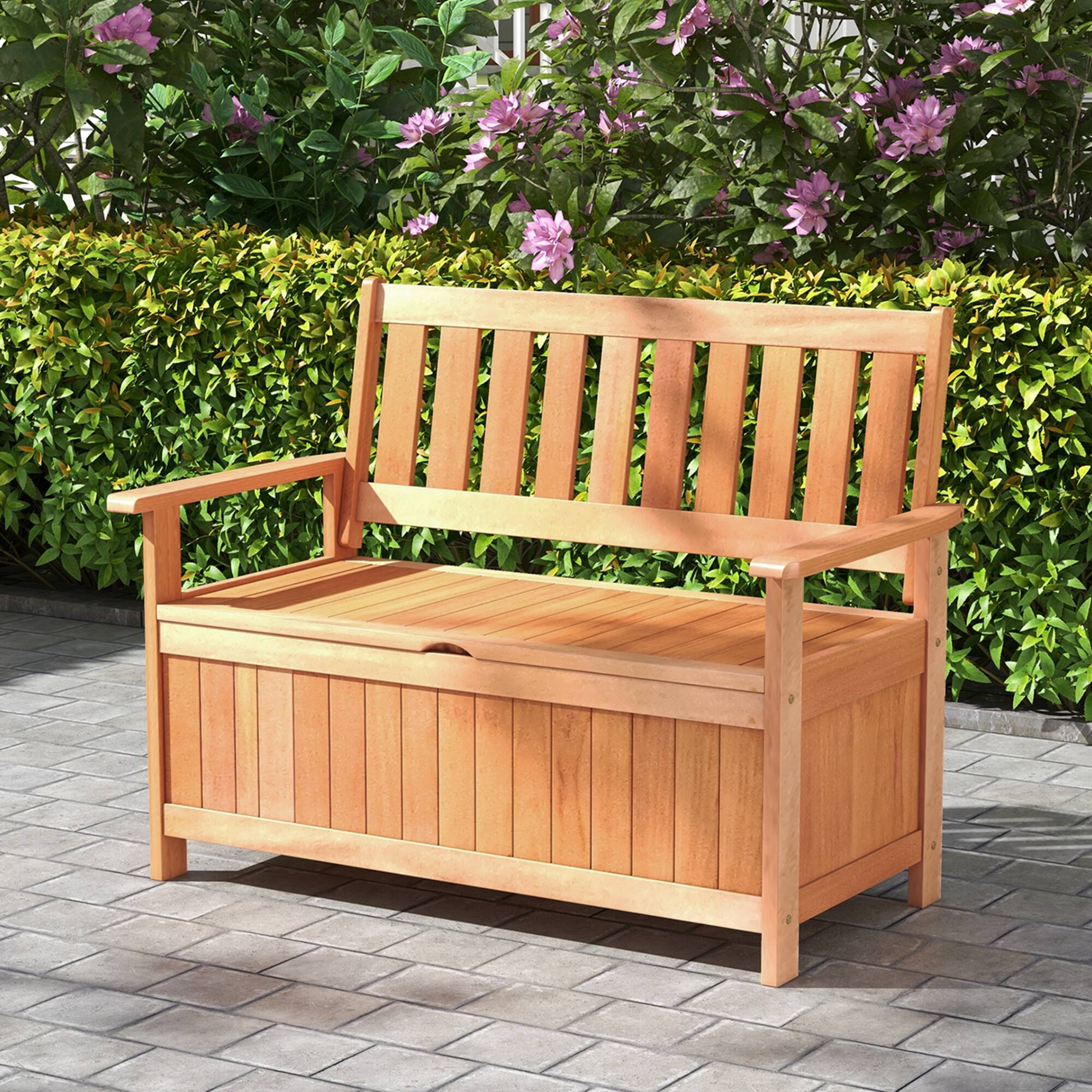 Alt View 3. Costway - Costway 48 Inch Patio Storage Bench Wood Loveseat with Slatted Backrest for Backyard - Natural.
