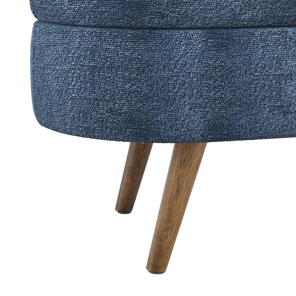 Alt View 4. Ropilly - Ropilly Oval Storage Bench Dark Blue Pleated Fabric Ottoman with Rubber Wood Legs, 43.5 Inch - Dark Blue.