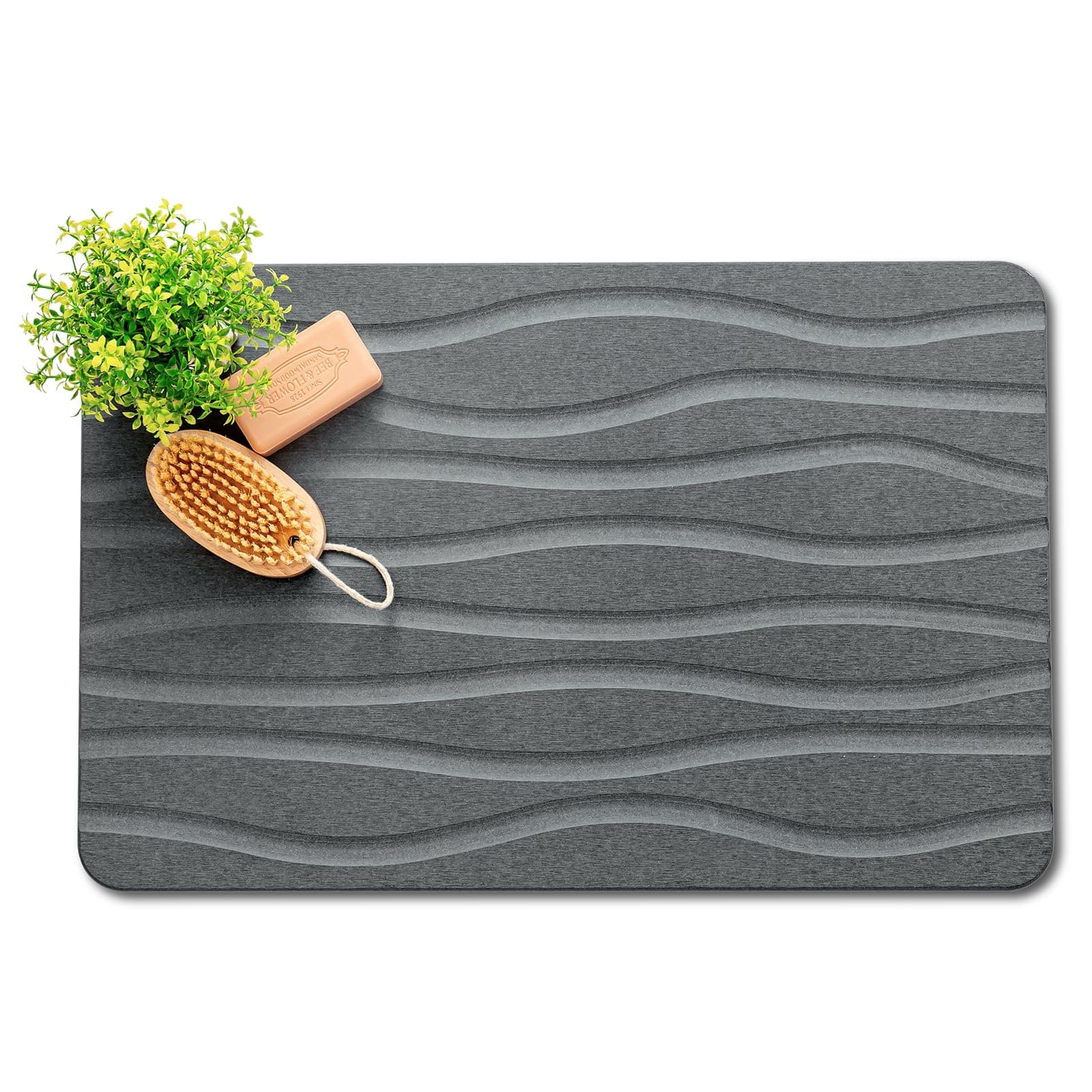 Paradigms Interiors - Comfort Stone Bath Mat - Ultra Non-slip Diatomaceous Earth Replaces Traditional Mats 23.5x15.5 Luxurious Soft Touch For - Graphite Grey-river